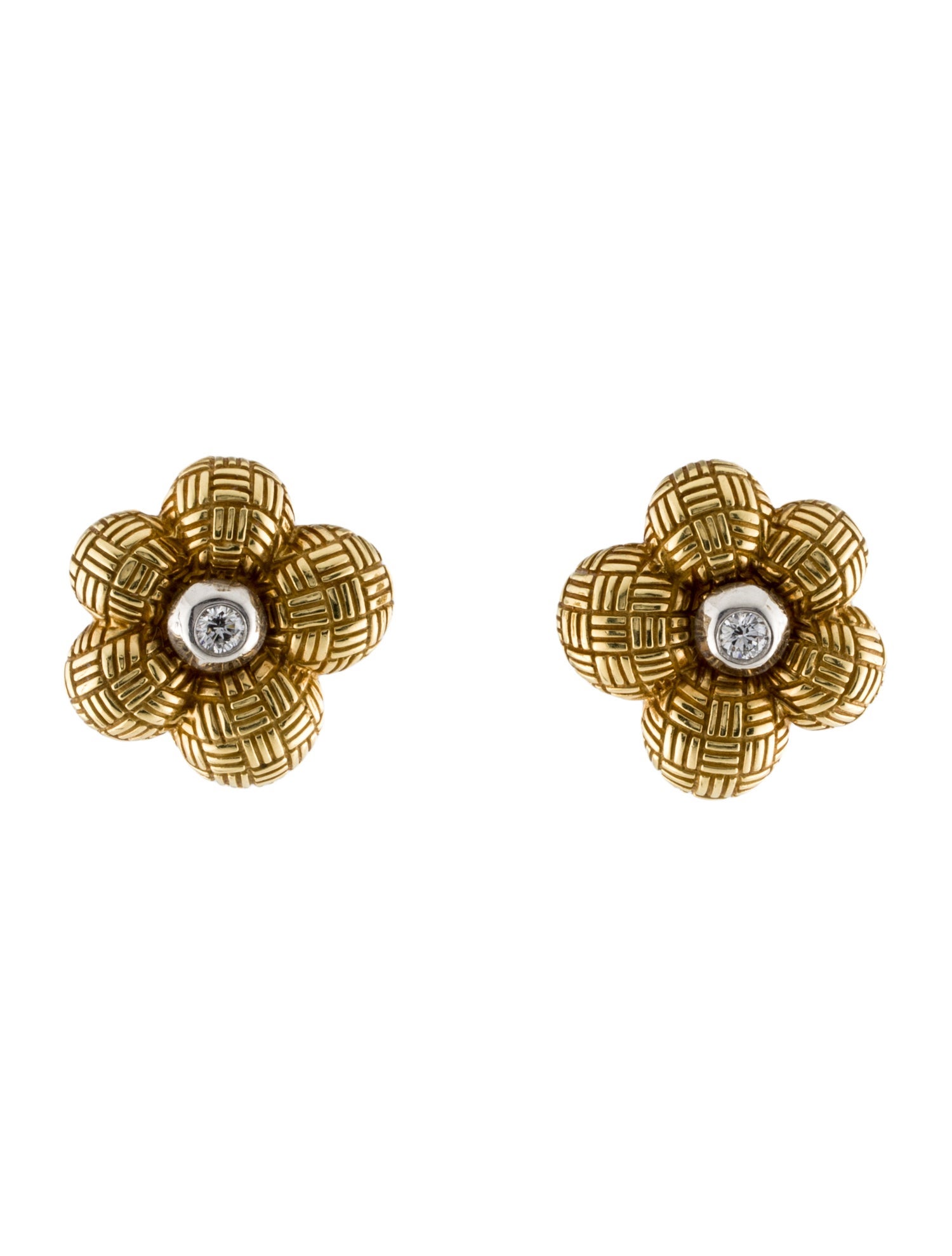 Earrings 18K Diamond Textured Flower Earclip Earrings
