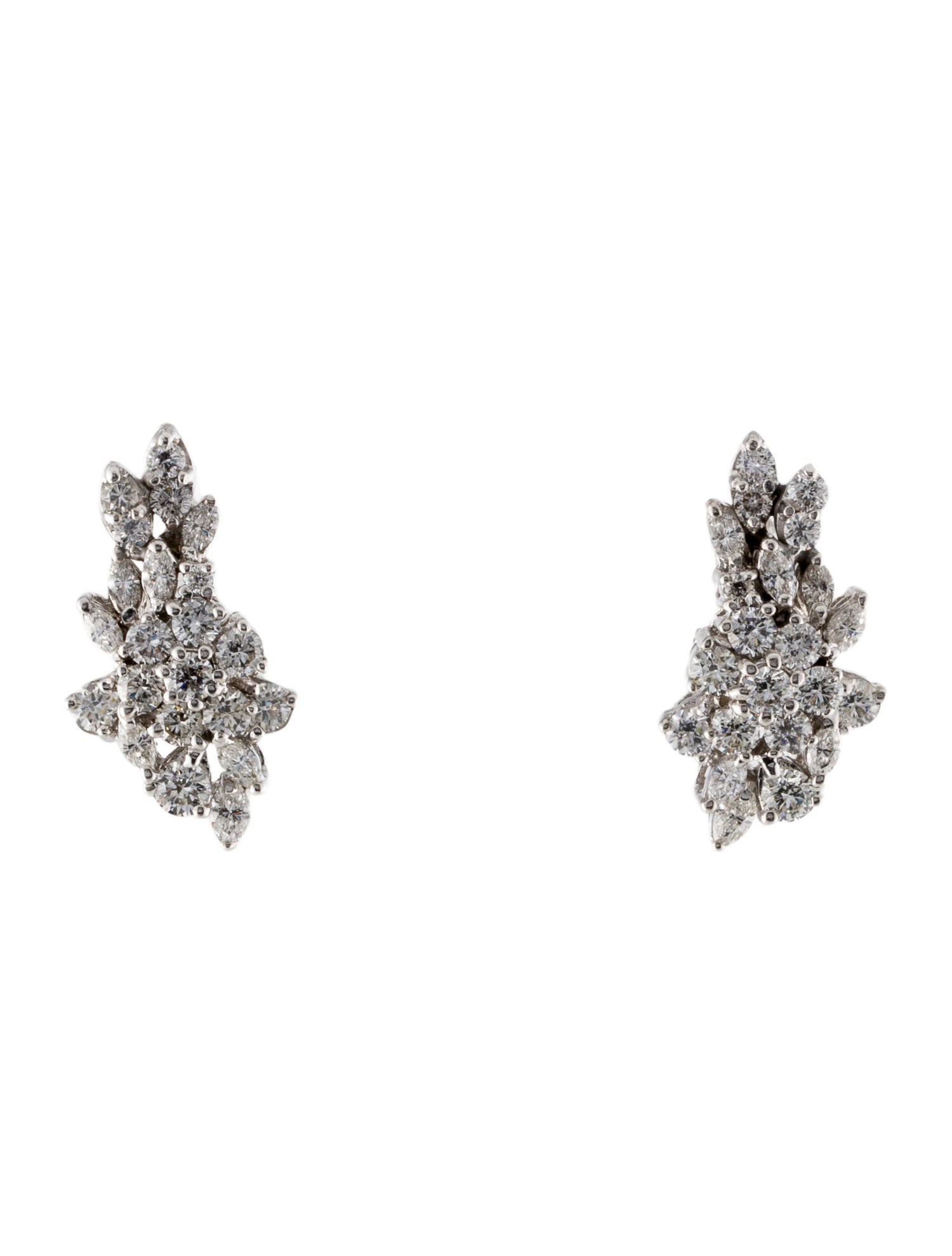 Earrings 14K 2.28ctw Diamond Cluster Earclips