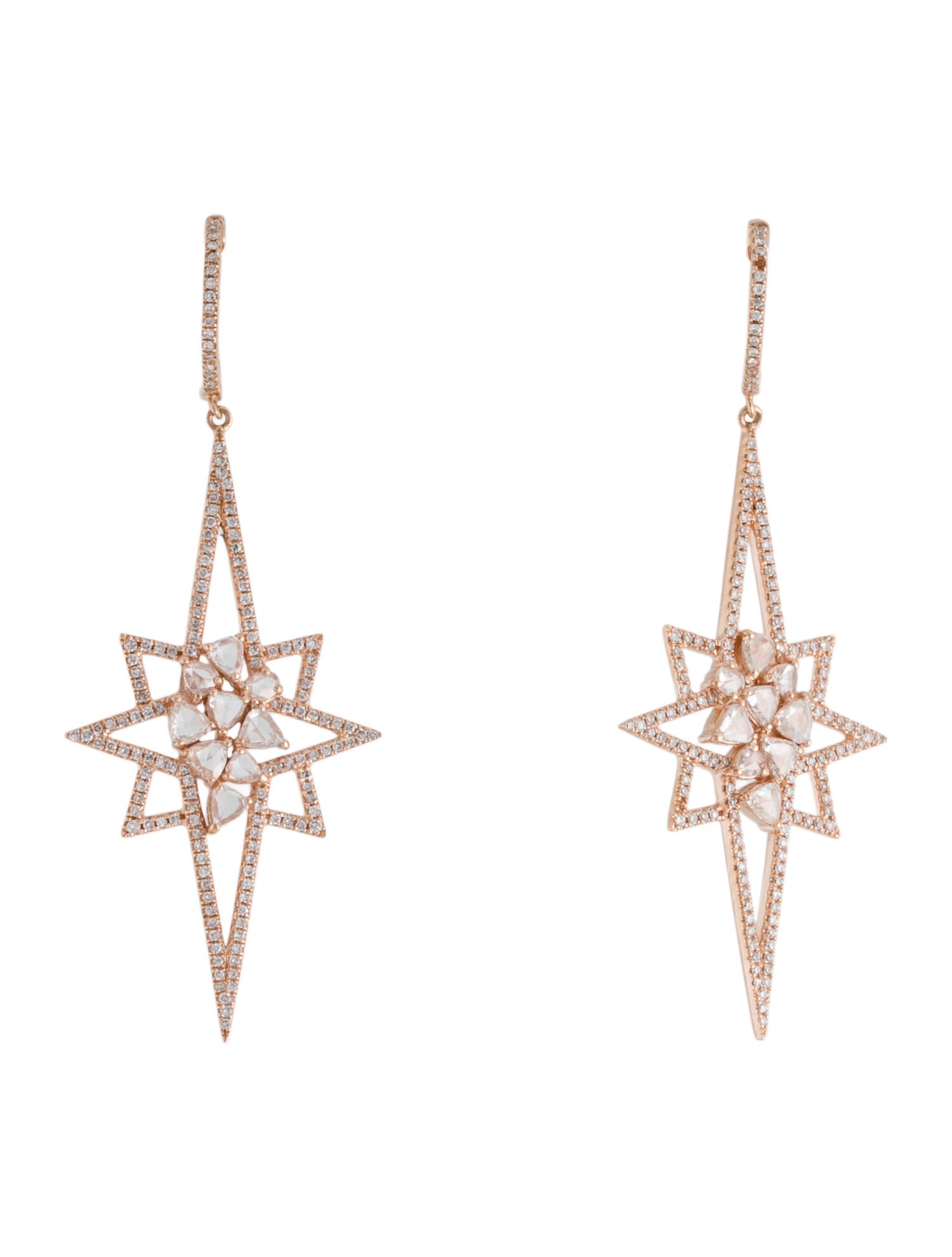 Earrings 14K Diamond Star Motif Drop Earrings