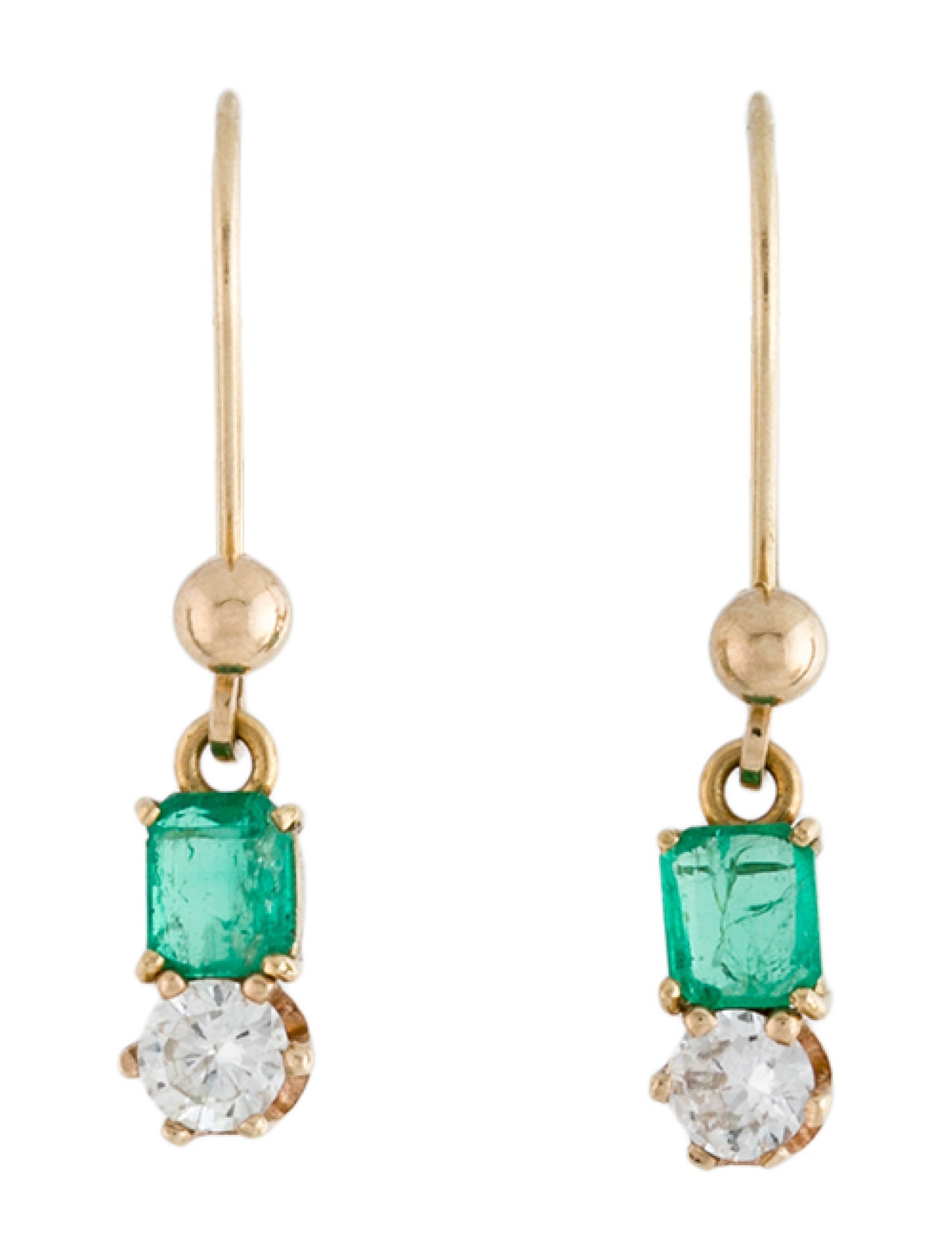 Earrings 14K Emerald & Diamond Drop Earrings