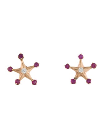 Earrings 14K Ruby & Diamond Star Stud Earrings