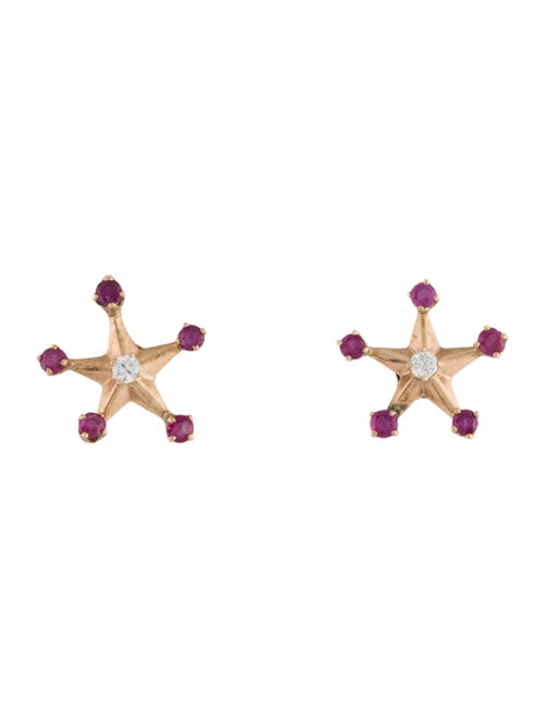 Earrings 14K Ruby & Diamond Star Stud Earrings