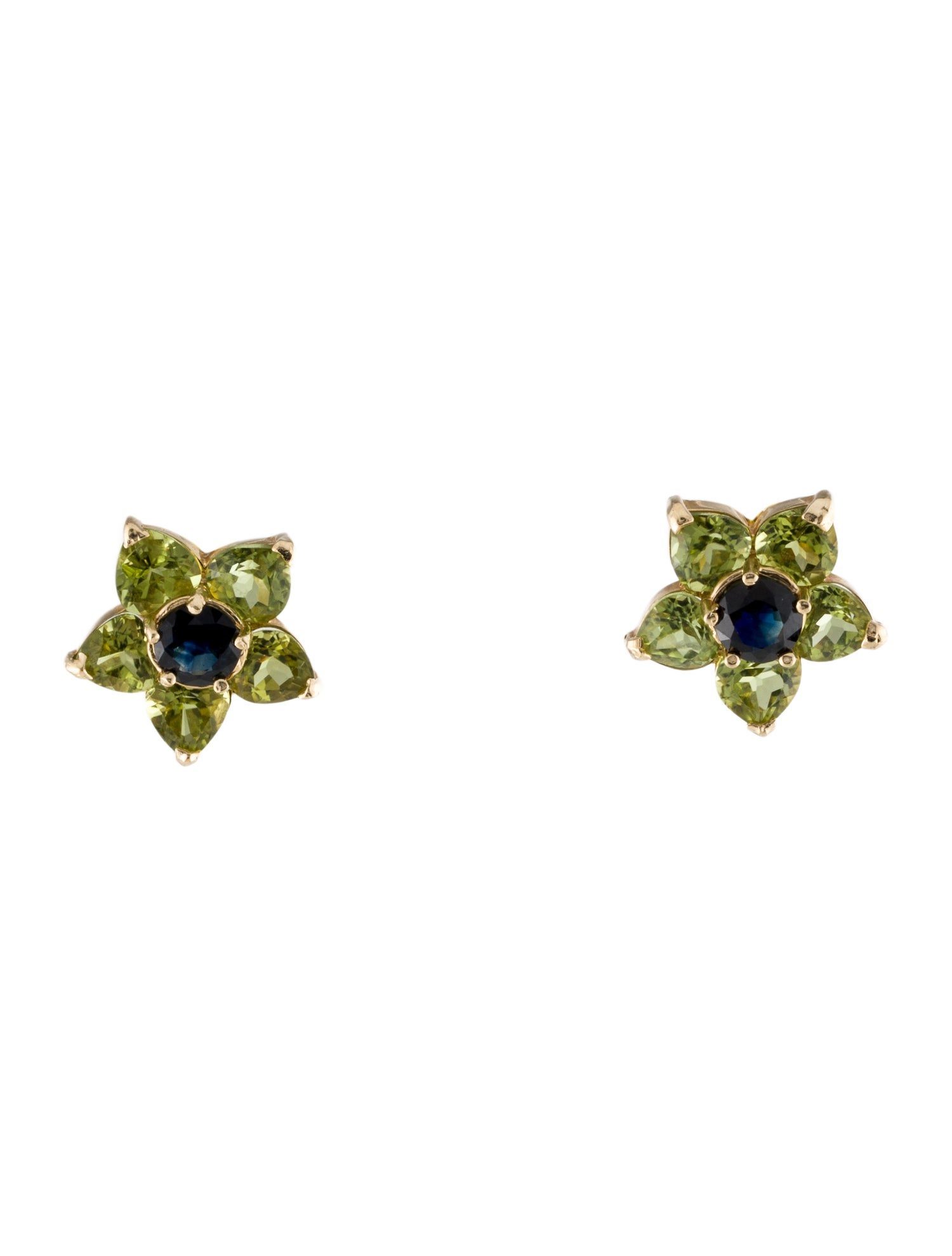 Earrings 14K Sapphire & Peridot Flower Stud