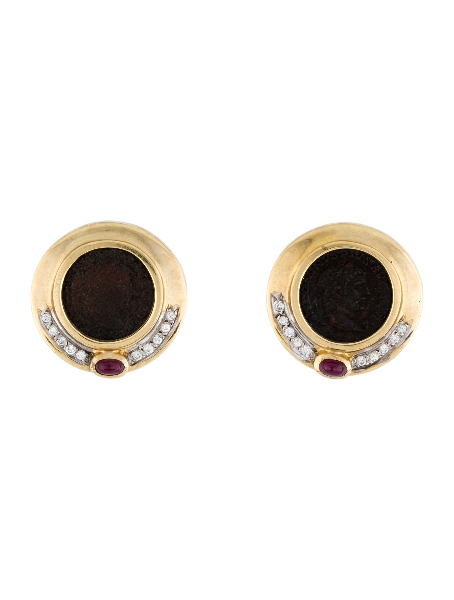 Earrings 14K Ruby, Diamond & Coin Clip-On Earrings