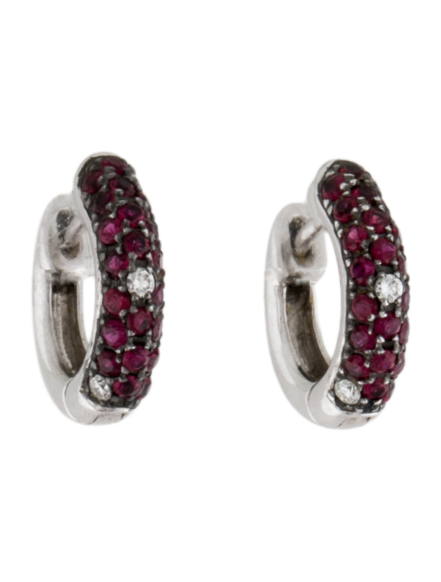 Earrings 14K Ruby & Diamond Huggie