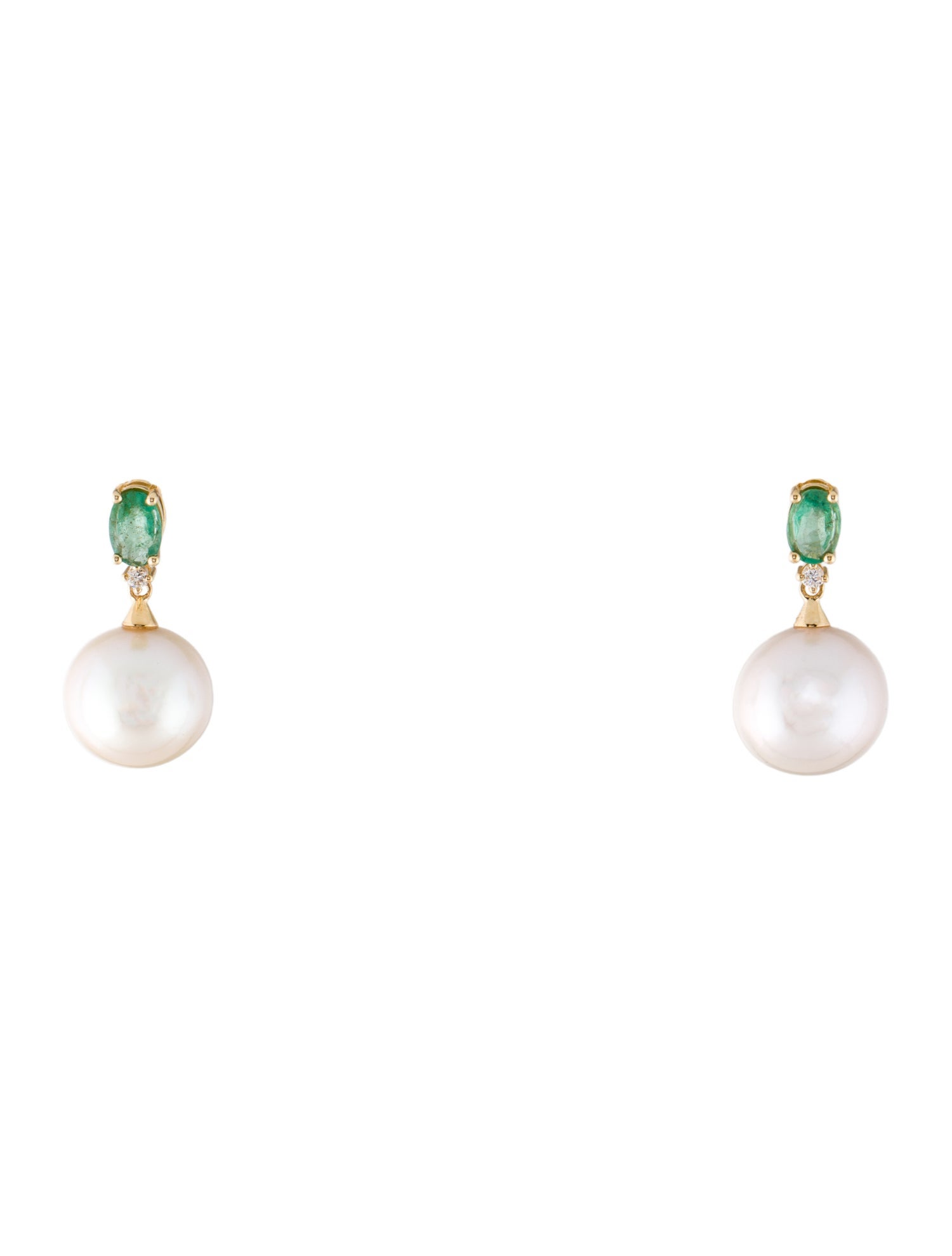 Earrings 18K Pearl, Emerald & Diamond Chandelier