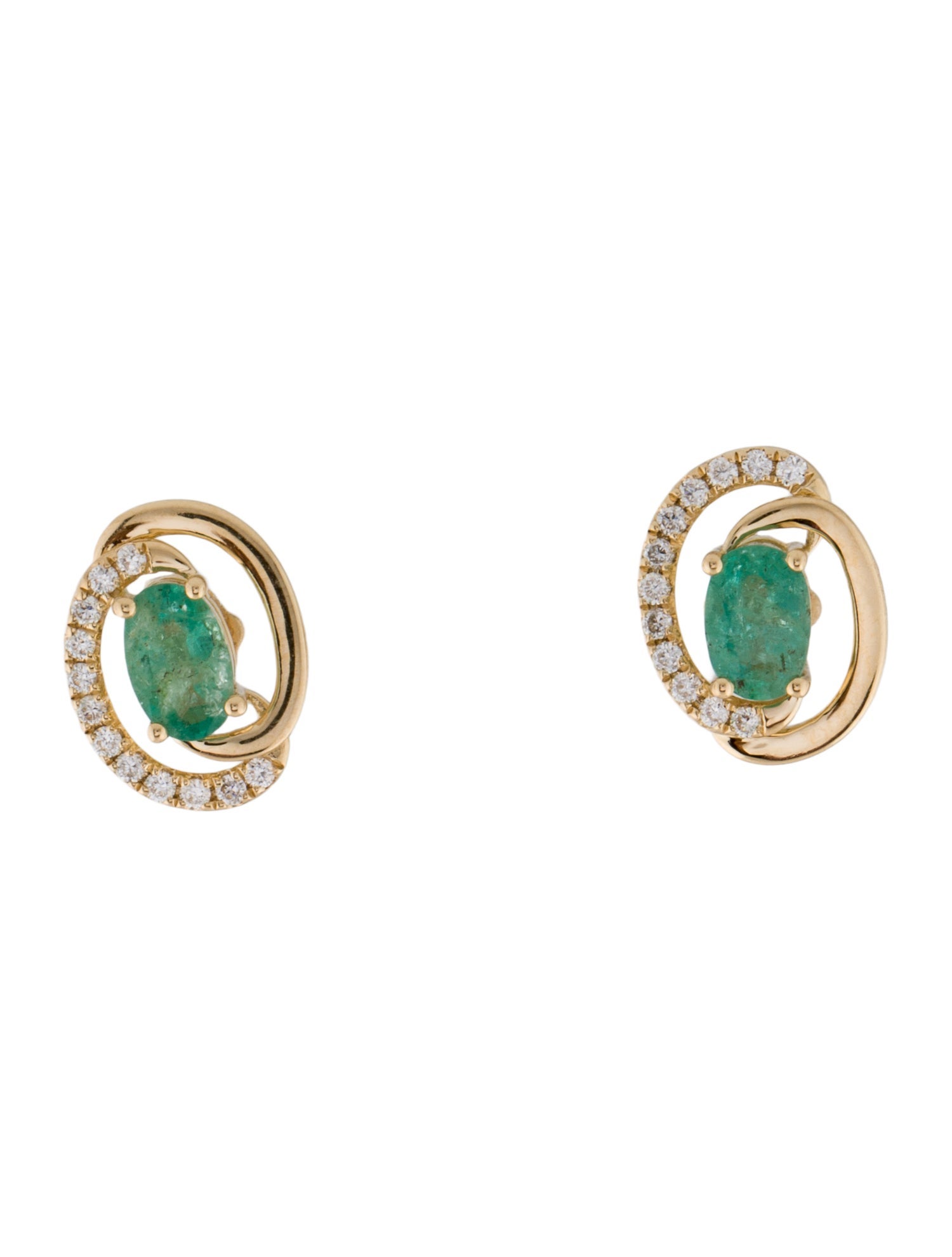 Earrings 18K Emerald & Diamond Stud Earrings