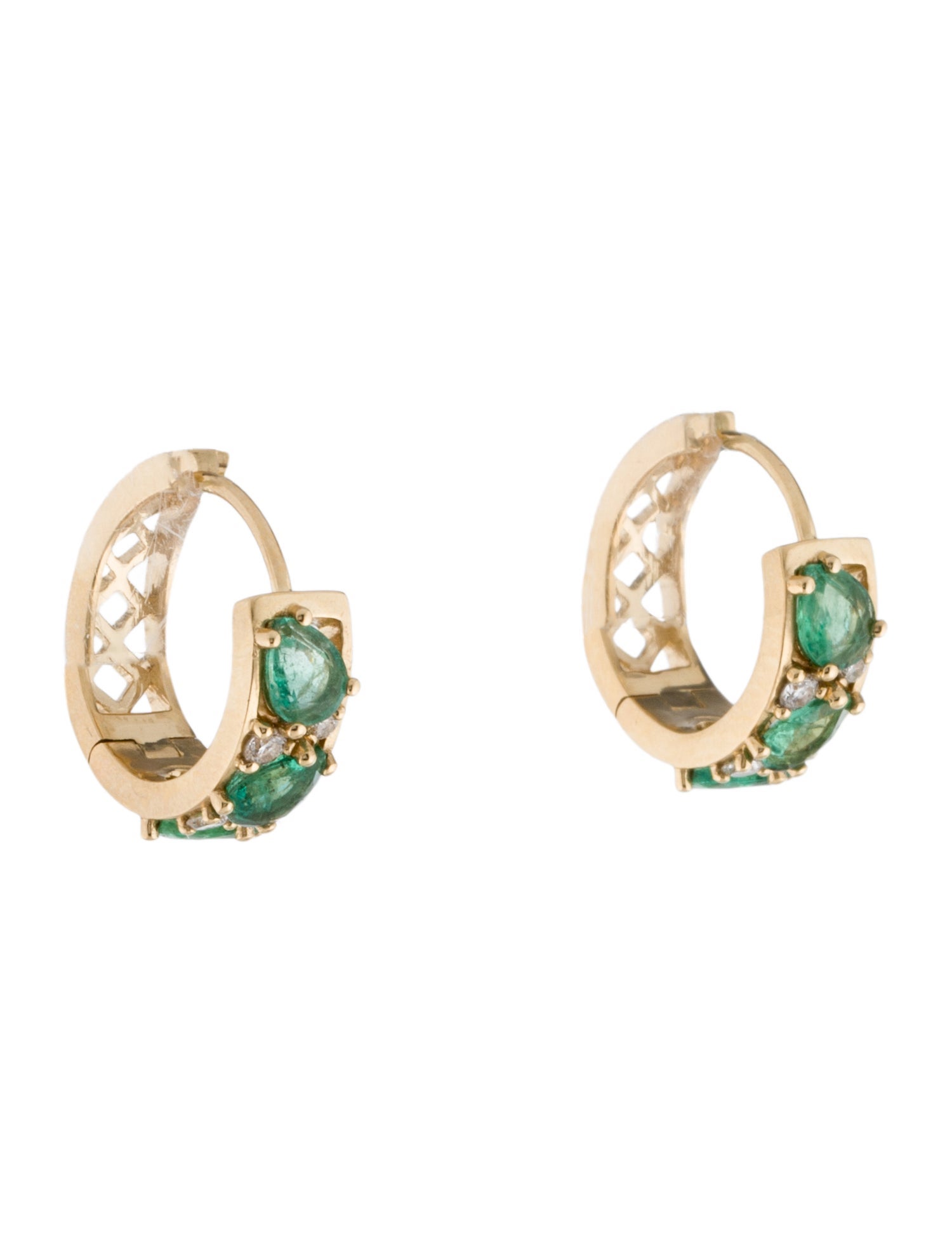 Earrings 18K 1.02ctw Emerald & Diamond Huggies