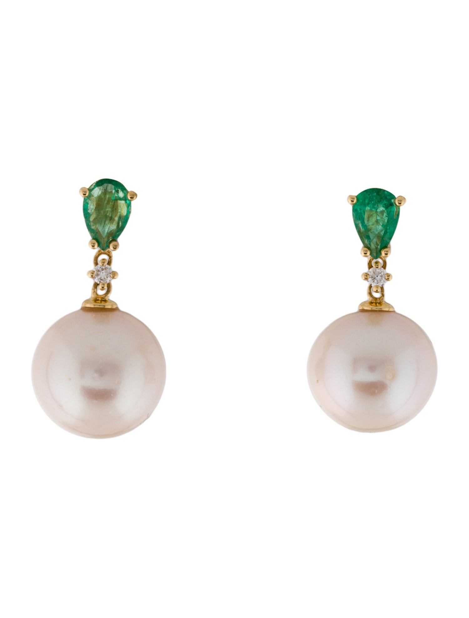 Earrings 18K Pearl, Emerald & Diamond Drop Earrings