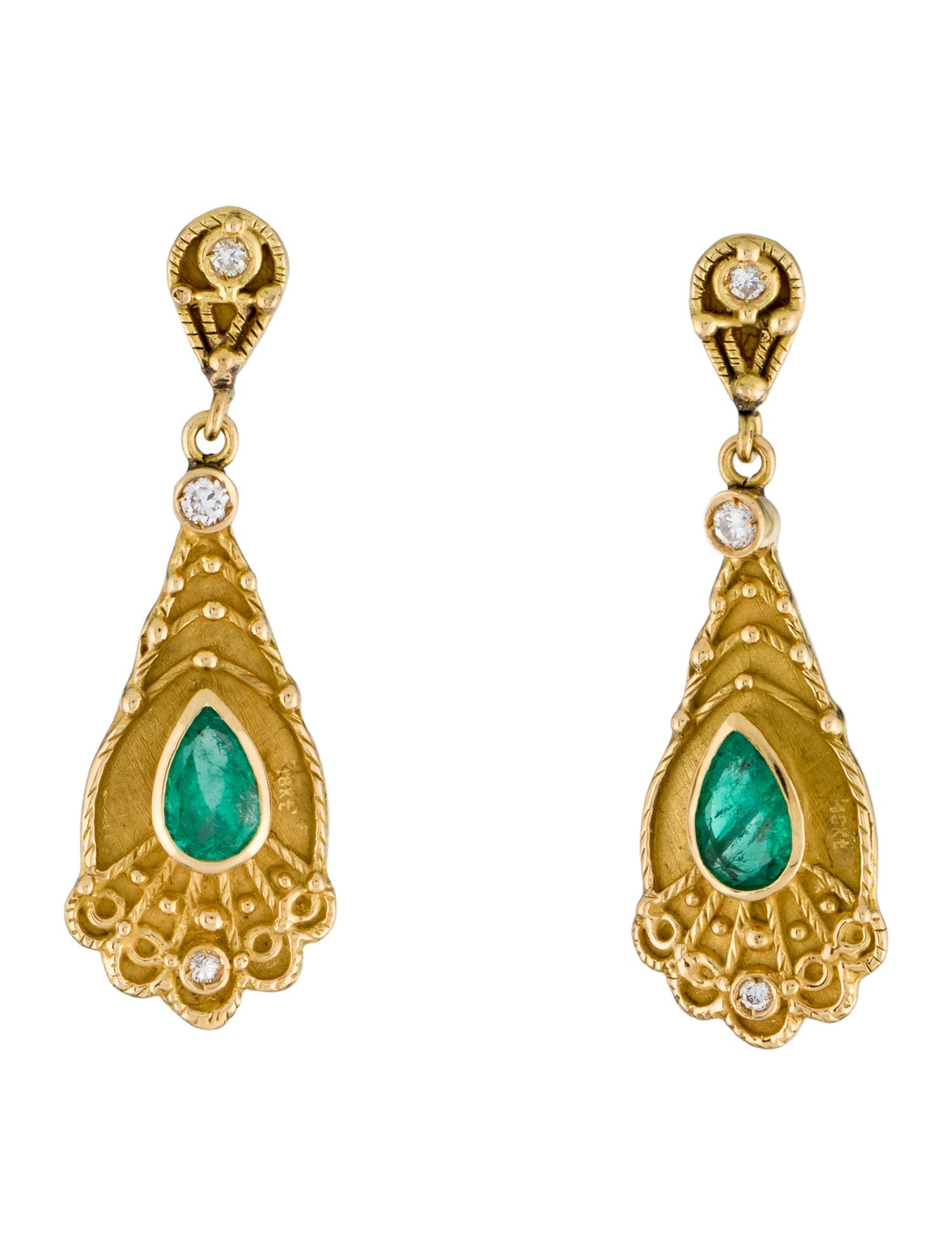 Earrings 18K Emerald & Diamond Drop Earrings