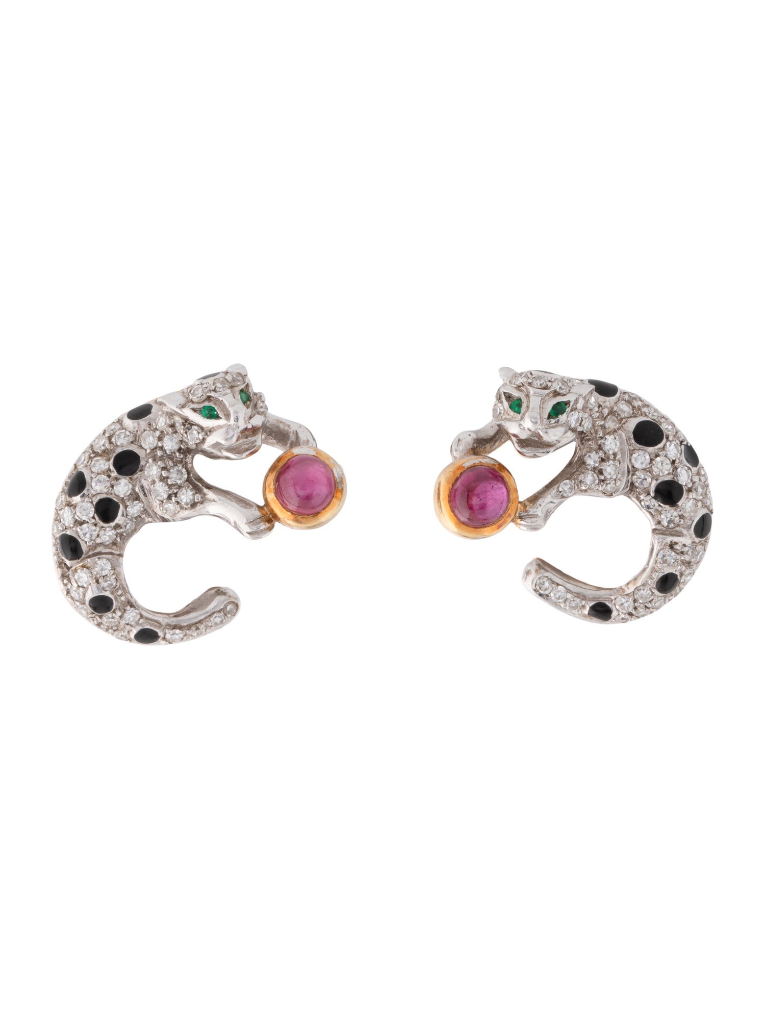 Earrings 18K Emerald, Ruby & Diamond Panther Clip-On