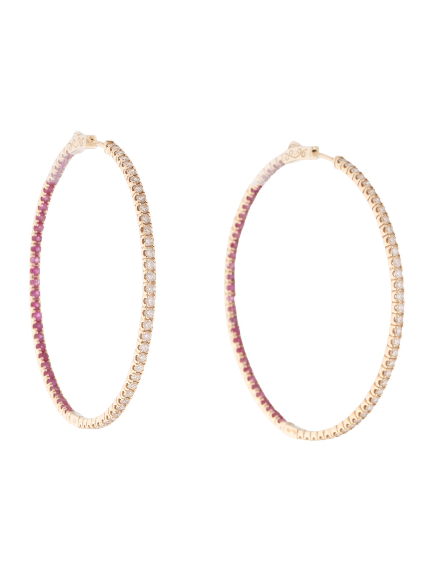Earrings 14K Ruby & Diamond Inside Out Hoop