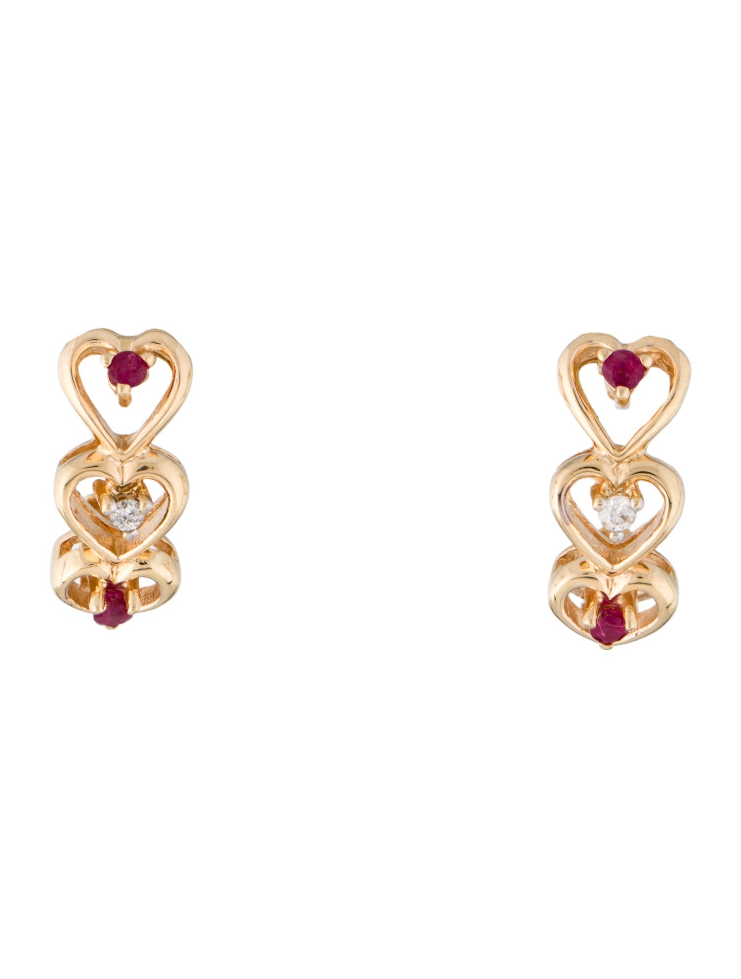 Earrings 14K Ruby & Diamond Heart