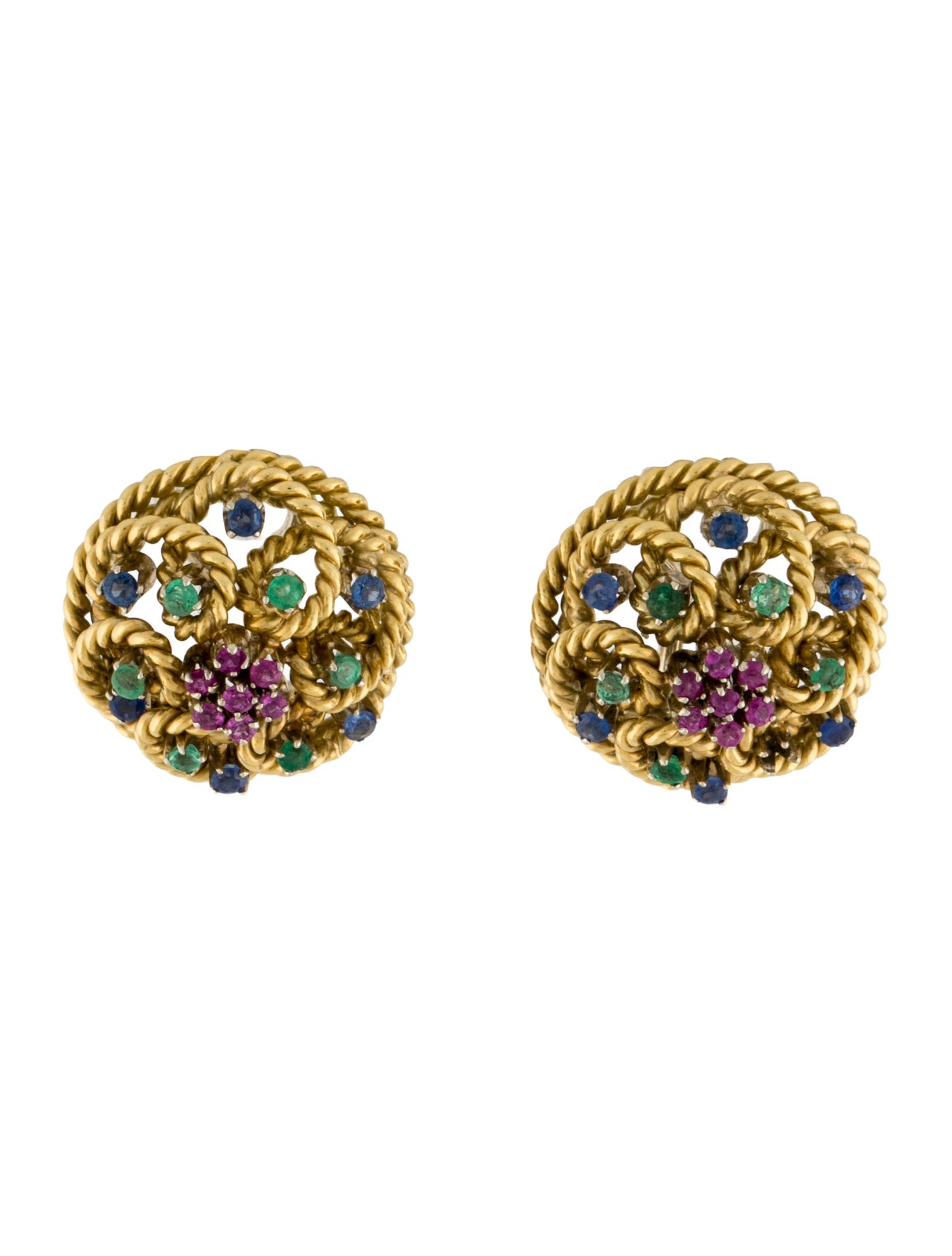 Earrings 18K Ruby, Emerald & Sapphire Clip-On Earrings