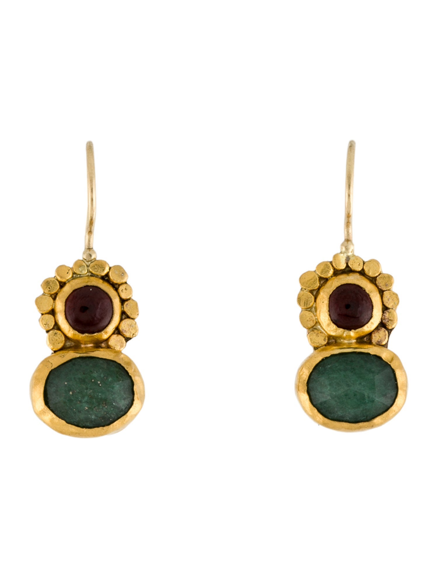 Earrings 24K Aventurine Quartz & Garnet Drop