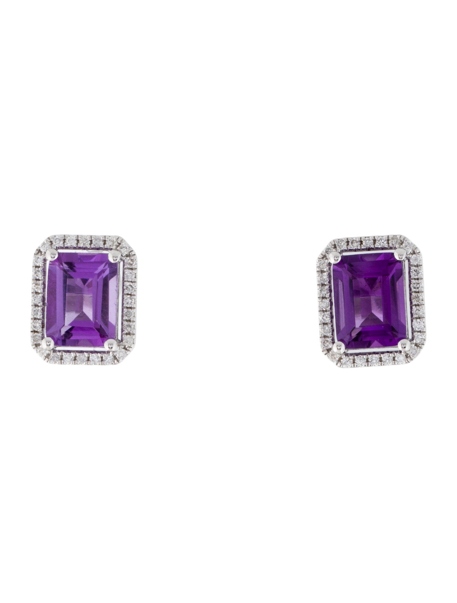 Earrings 14K Amethyst & Diamond Stud Earrings