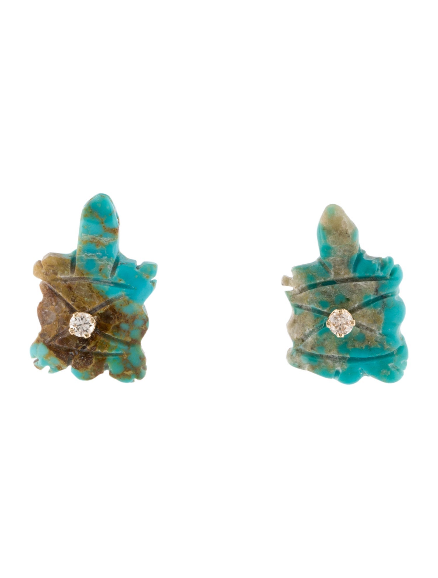 Earrings 14K Turquoise & Diamond Turtle Convertible Stud Earrings