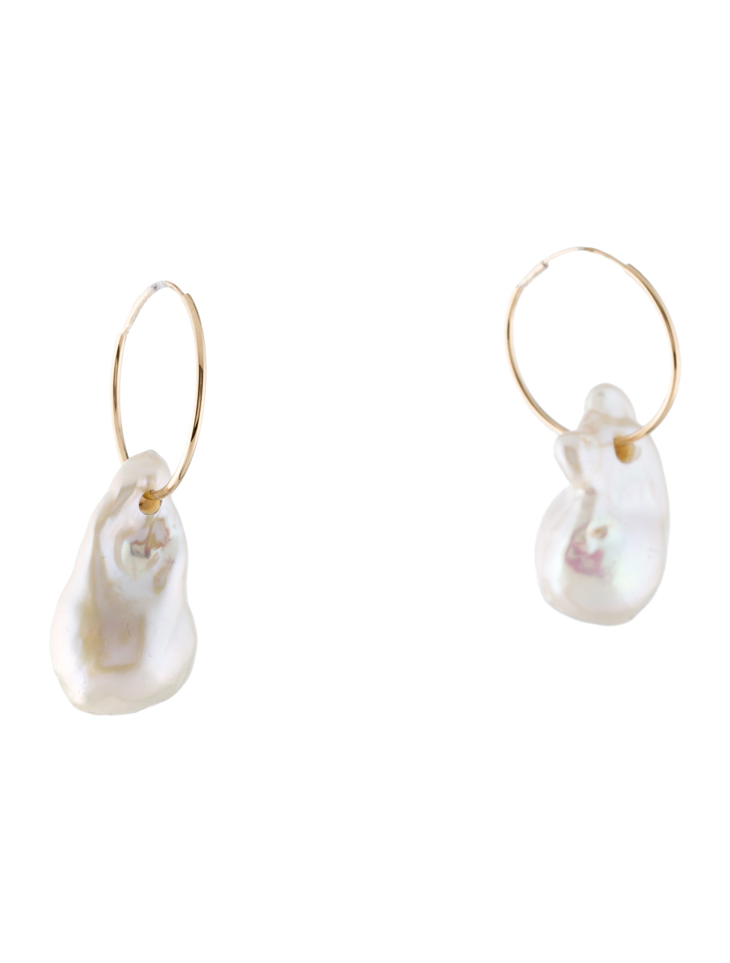 Earrings 14K Pearl Drop Hoop Earrings