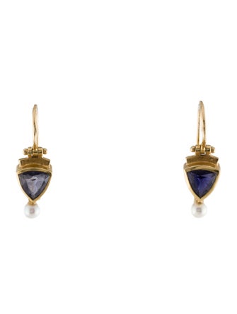 Earrings 18K Pearl & Iolite Drop Earrings
