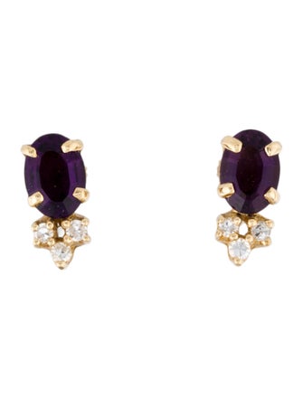 Earrings 14K Amethyst & Diamond Stud Earrings