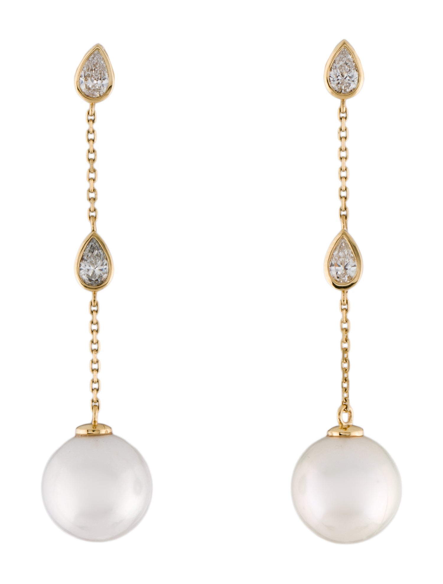 Earrings 18K Pearl & Lab-Grown Diamond Chain Drop