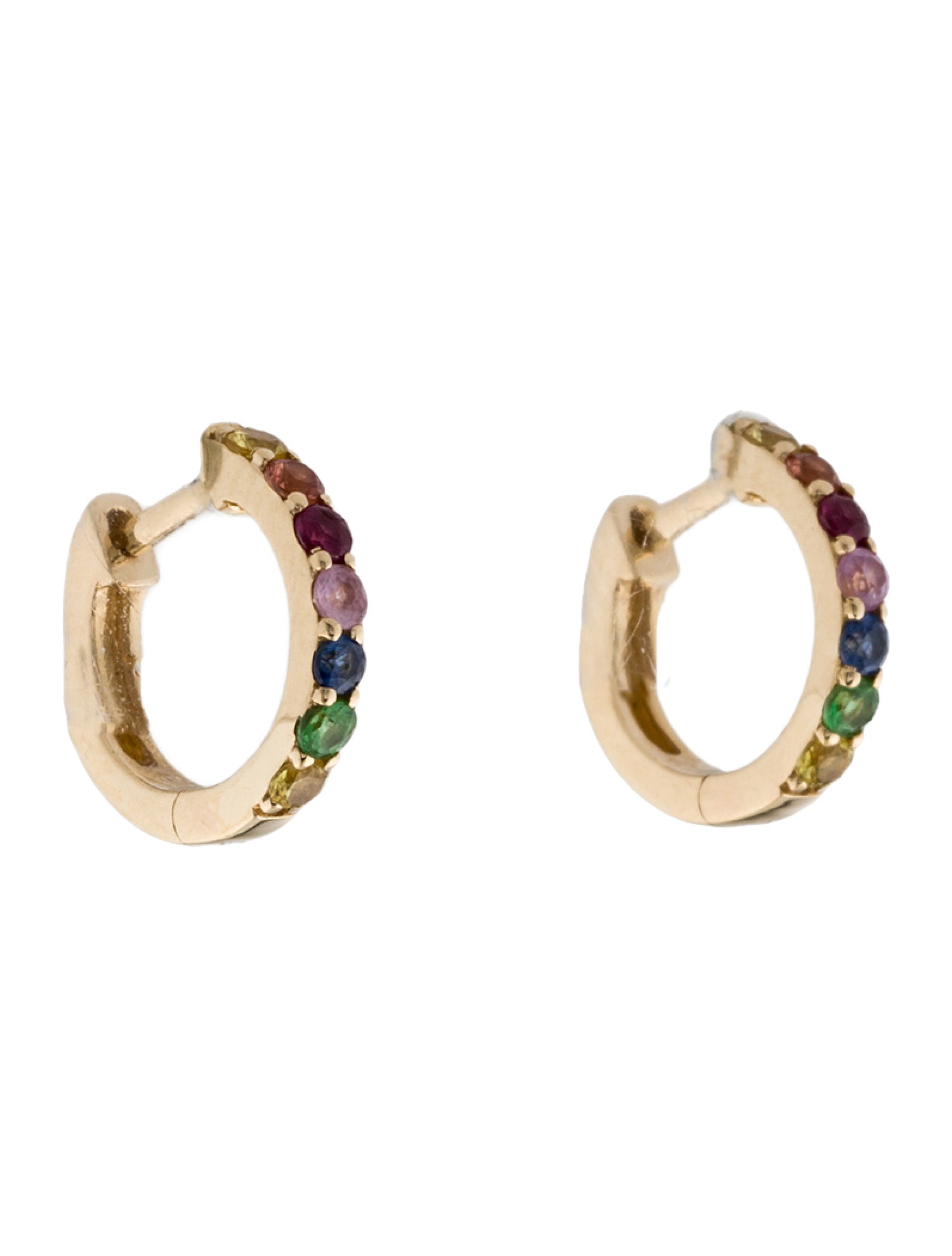 Earrings 14K Tsavorite, Sapphire & Ruby Huggie