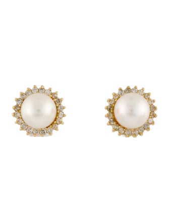 Earrings 14K Pearl & Diamond Halo Studs