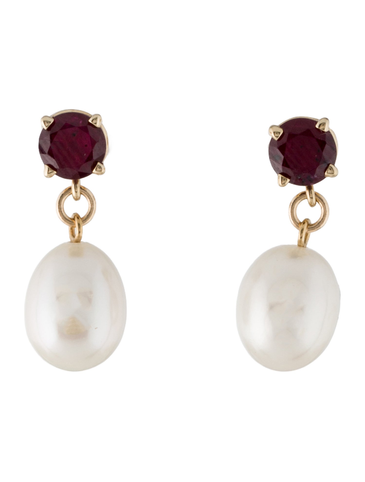 Earrings 14K Pearl & Ruby Drop Earrings