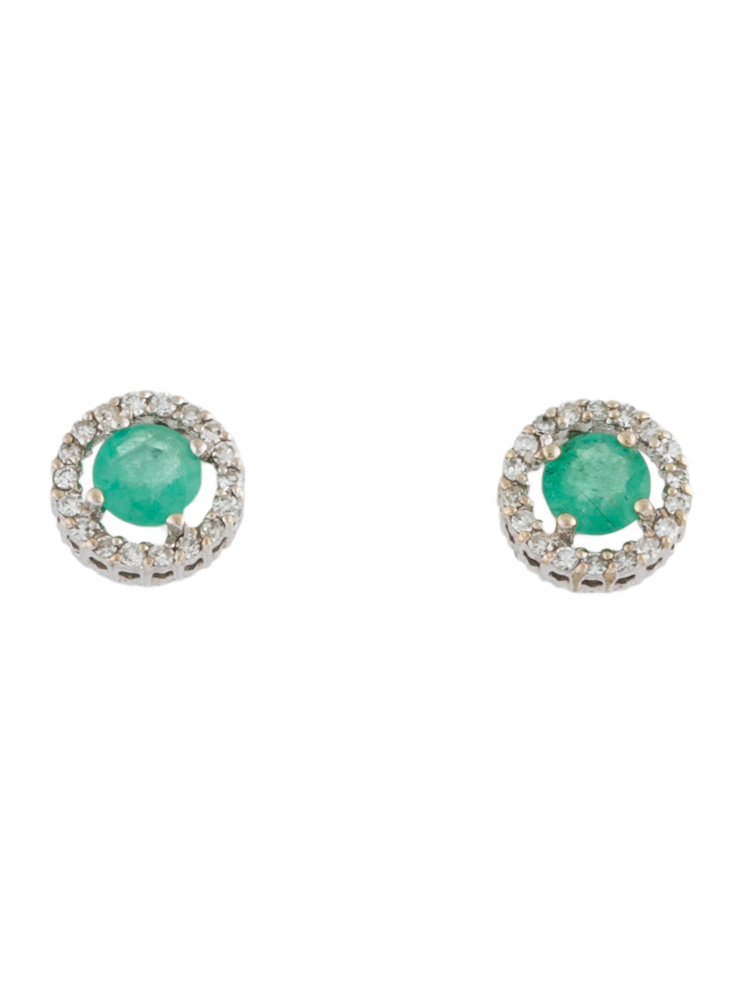 Earrings 14K Emerald & Diamond Stud Earrings