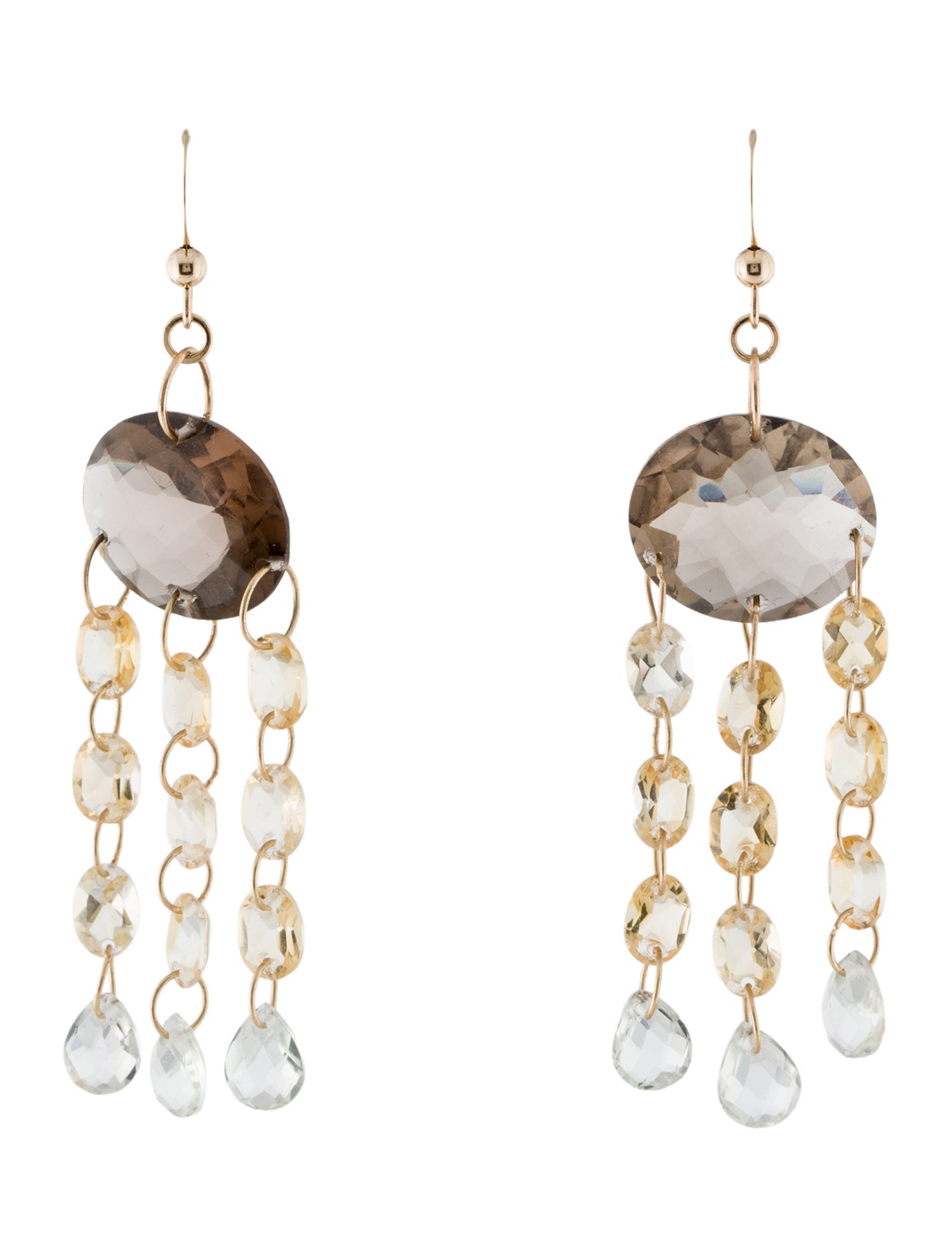 Earrings 14K Quartz & Citrine Drop Earrings