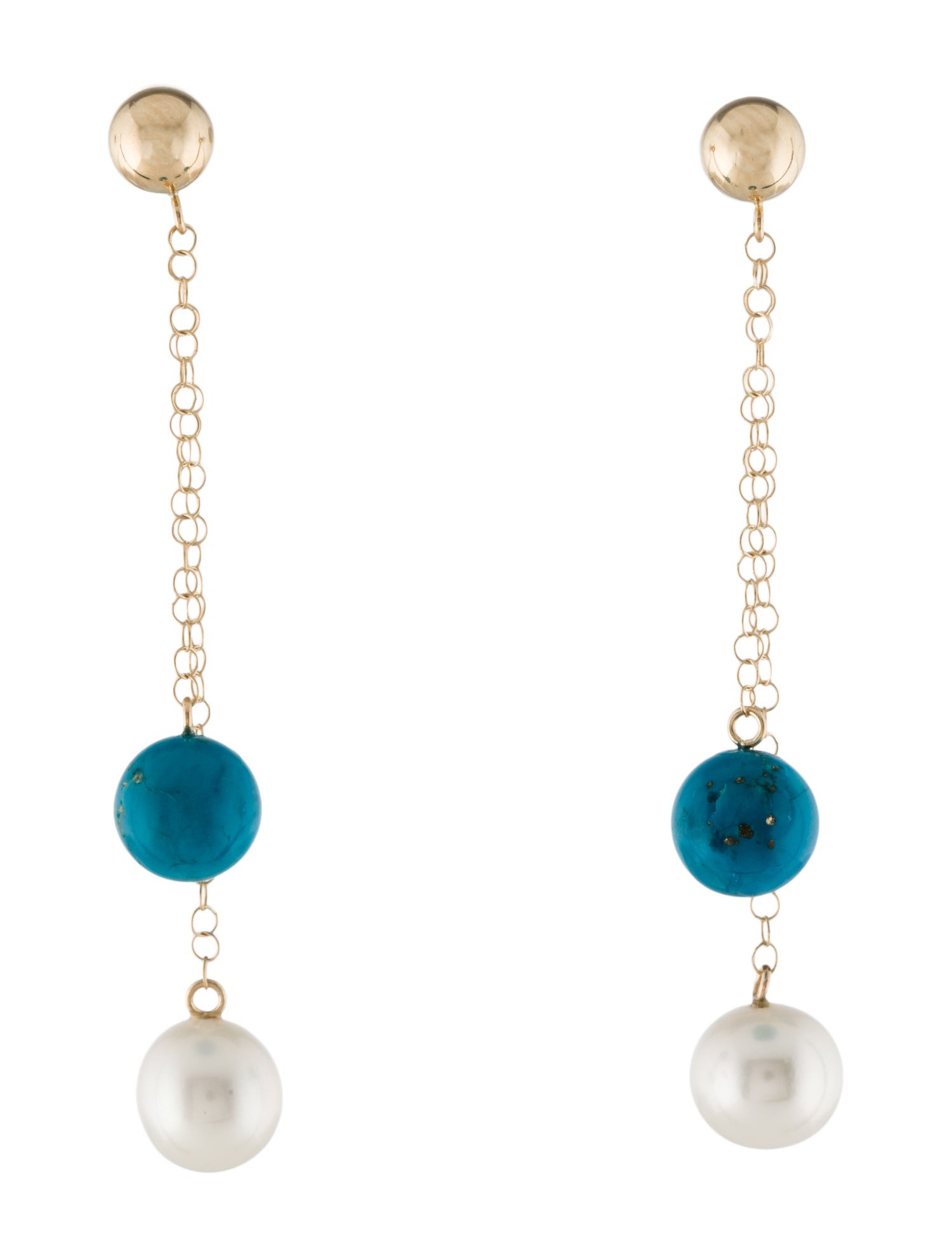 Earrings 14K Pearl & Turquoise Drop Earrings