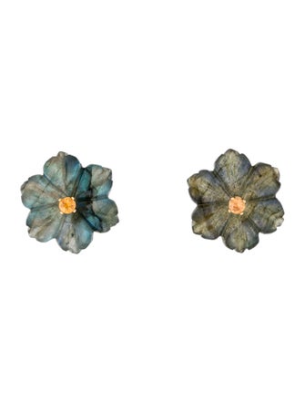 Earrings 14K Sapphire & Labradorite Convertible Flower Jacket Stud Earrings