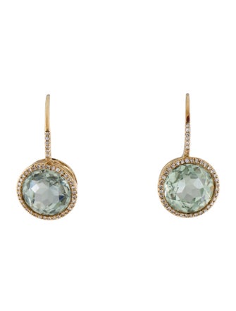 Earrings 14K 5.84ctw Prasiolite & Diamond Drop Earrings