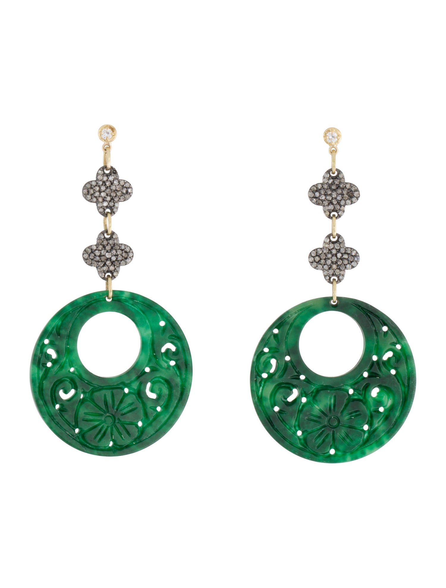 Earrings 18K 1.01ctw Diamond & Jadeite Drop Earrings