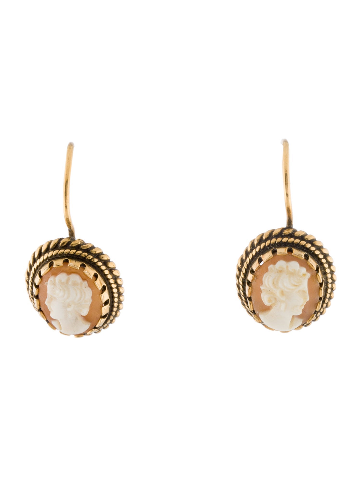 Earrings 14K Shell Cameo Drop Earrings
