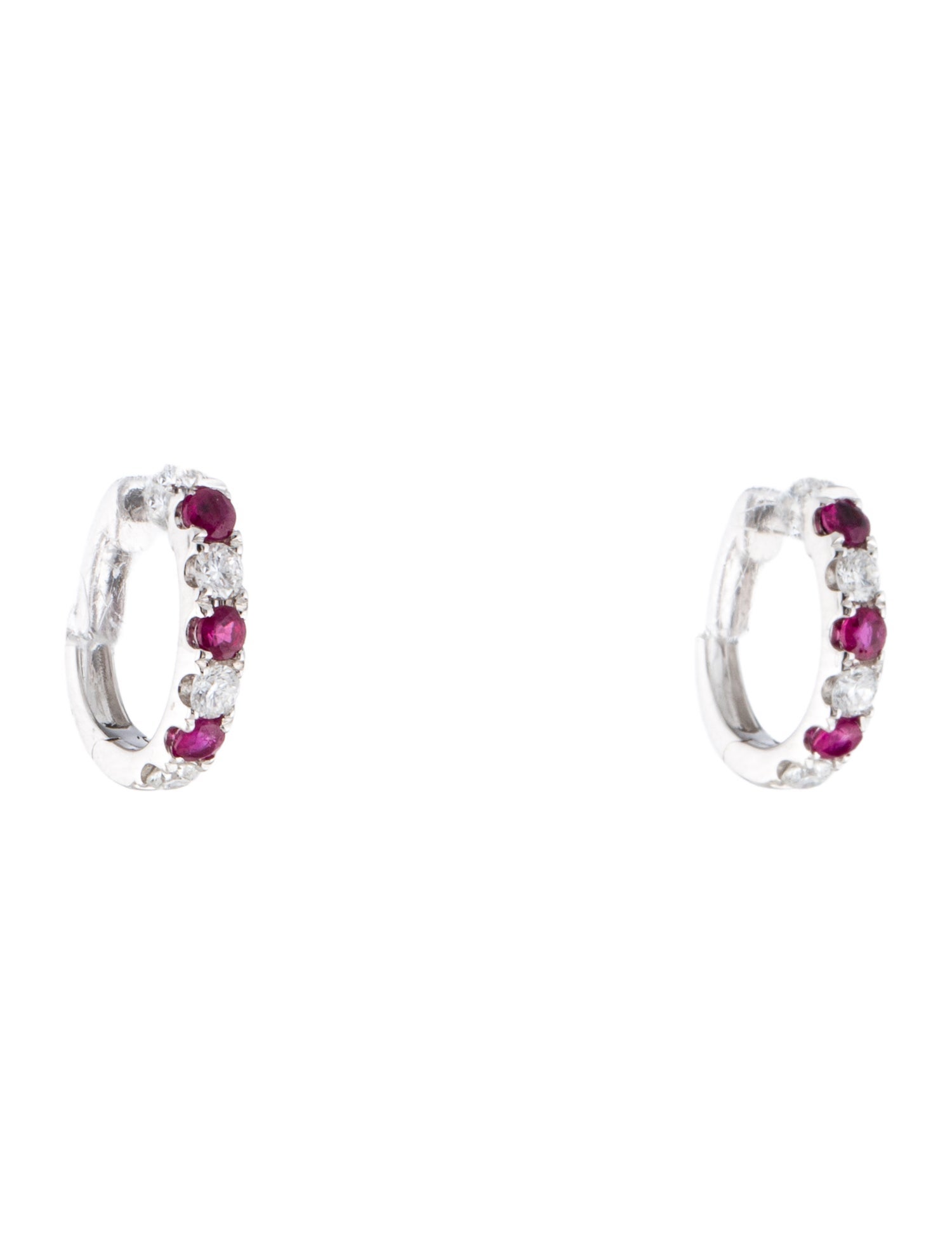 Earrings 14K Ruby & Diamond Huggie