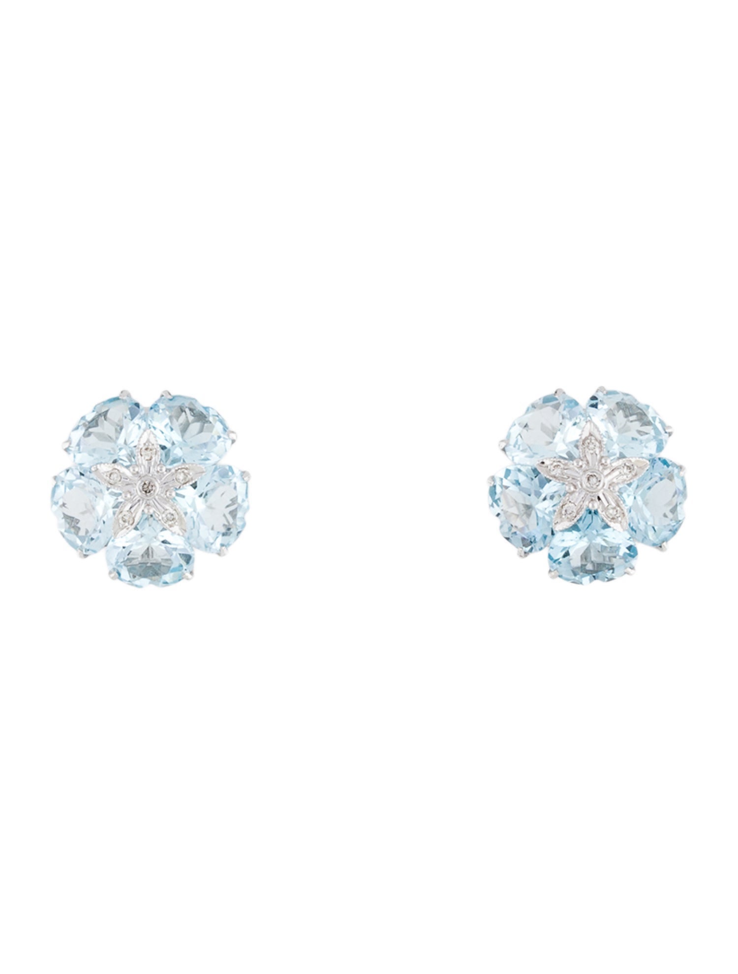 Earrings 18K Topaz & Diamond Flower Earclips