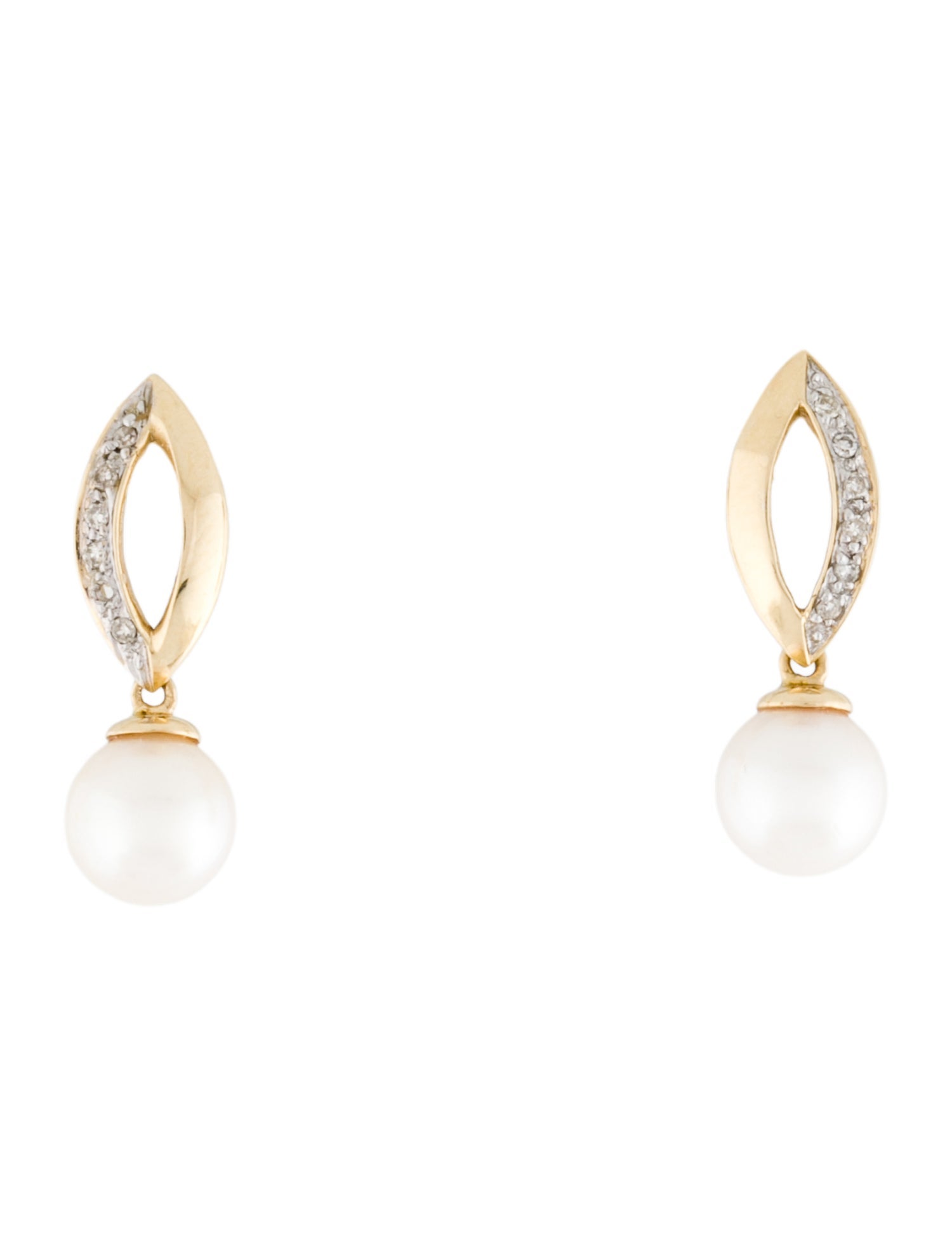 Earrings 14K Pearl & Diamond Dangle Earrings