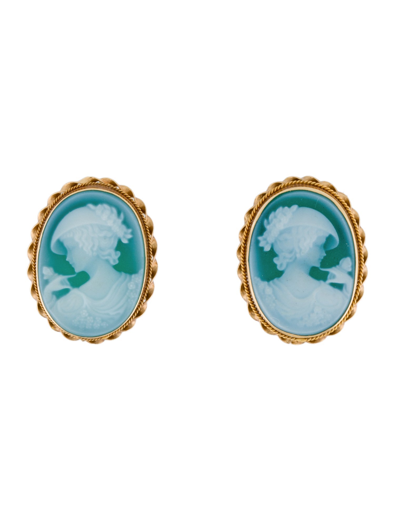 Earrings 18K Agate Cameo Stud Earrings
