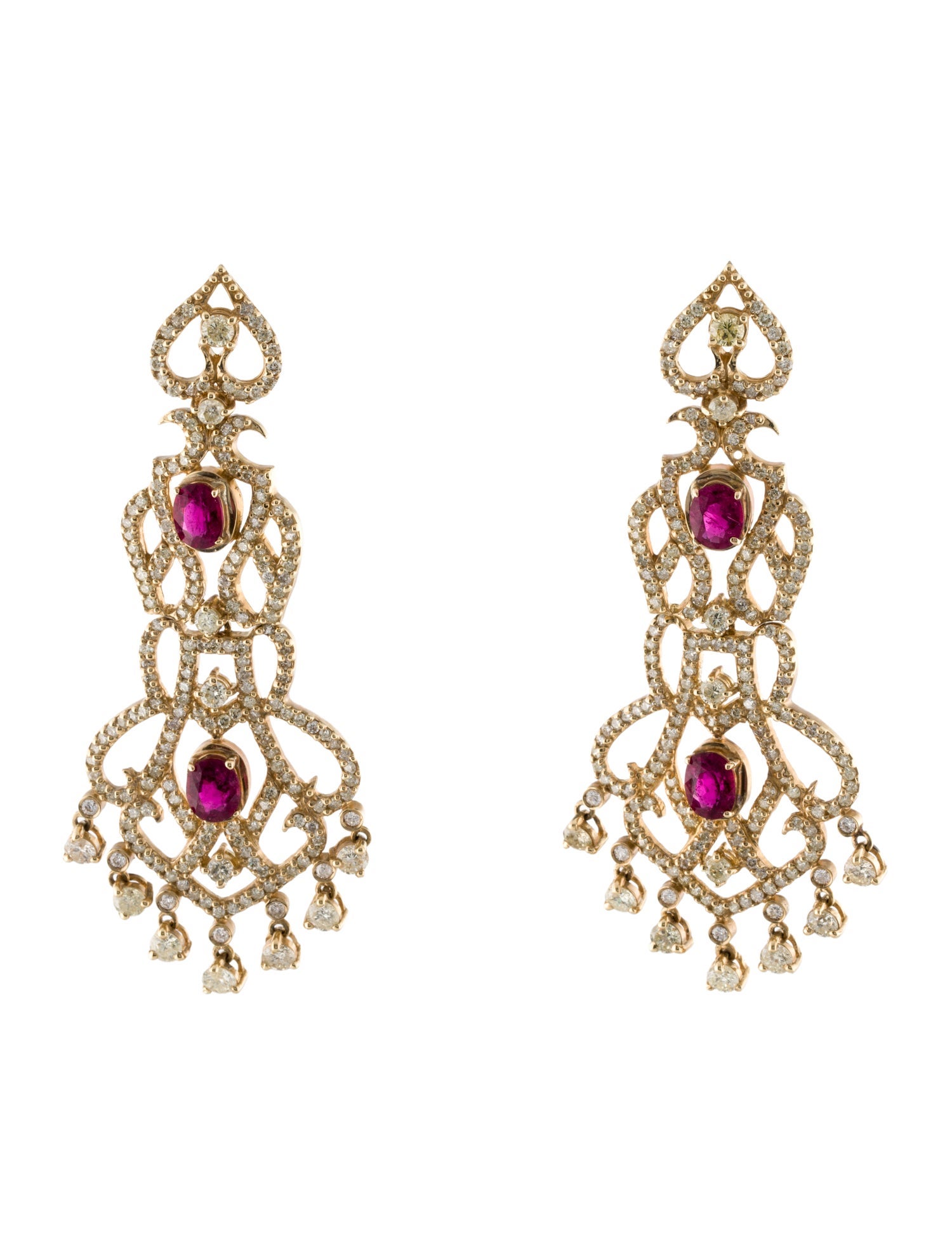 Earrings 14K 3.49ctw Tourmaline & Diamond Chandelier