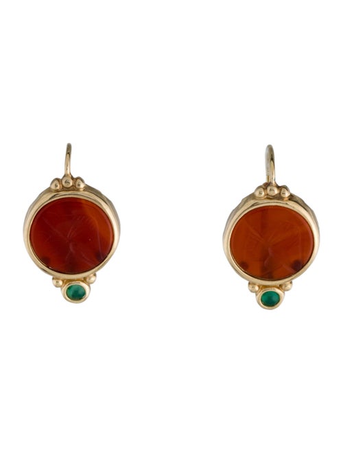 Earrings 14K Carved Carnelian & Dyed Chalcedony Drop Earrings