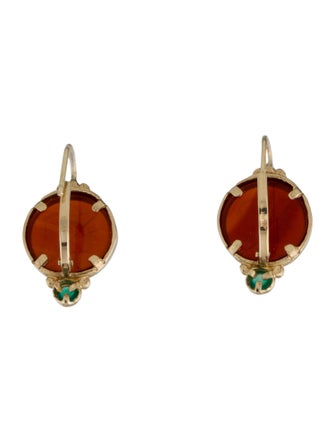 Earrings 14K Carved Carnelian & Dyed Chalcedony Drop Earrings