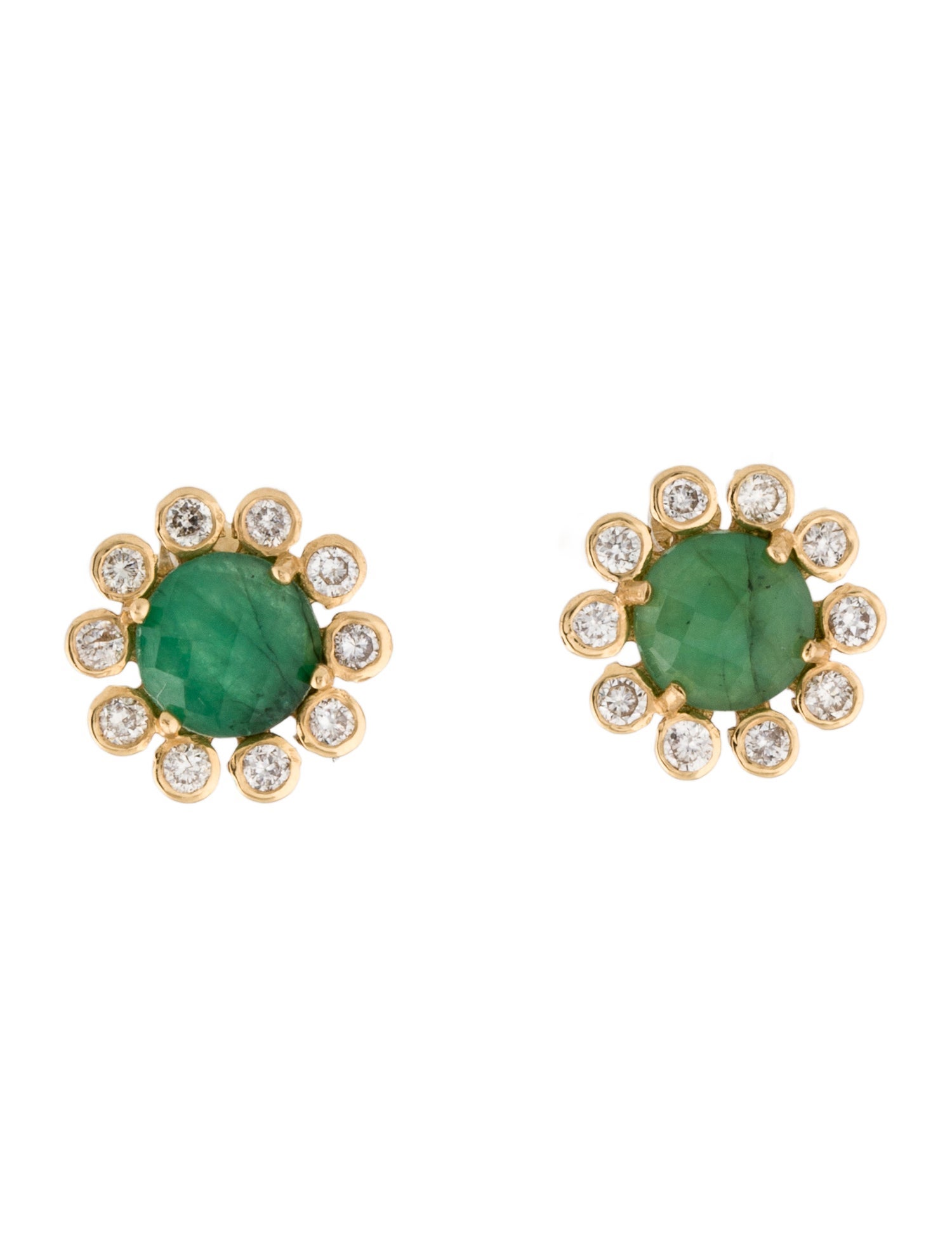 Earrings 18K Emerald & Diamond Stud Earrings