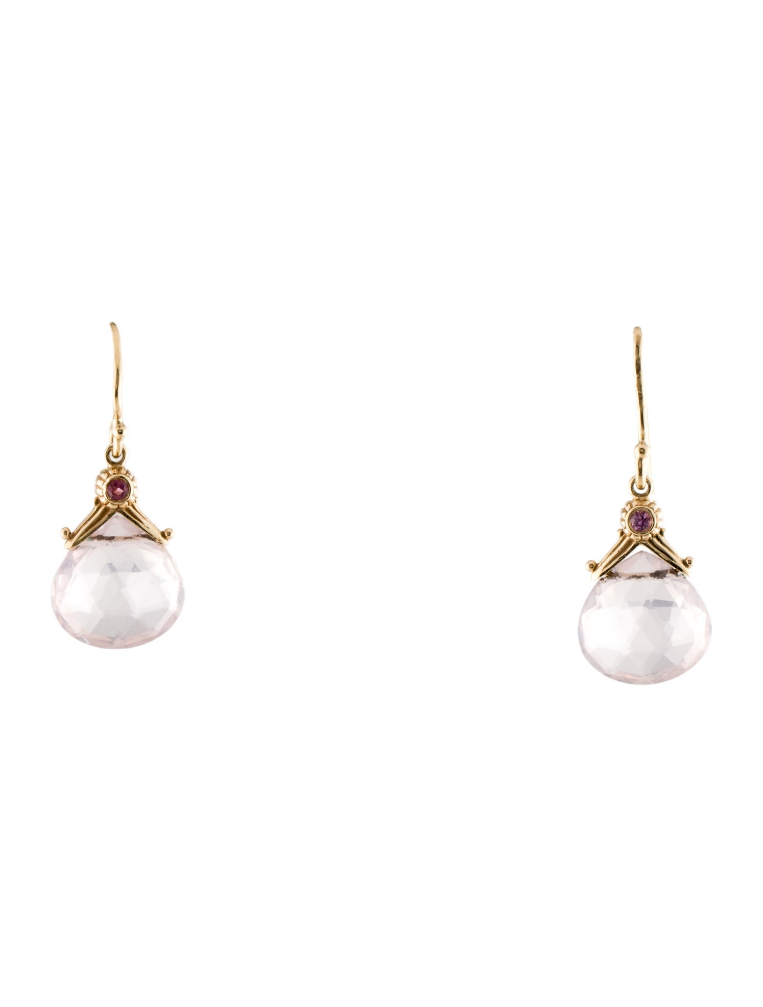 Earrings 14K Rose Quartz & Pink Sapphire Drop