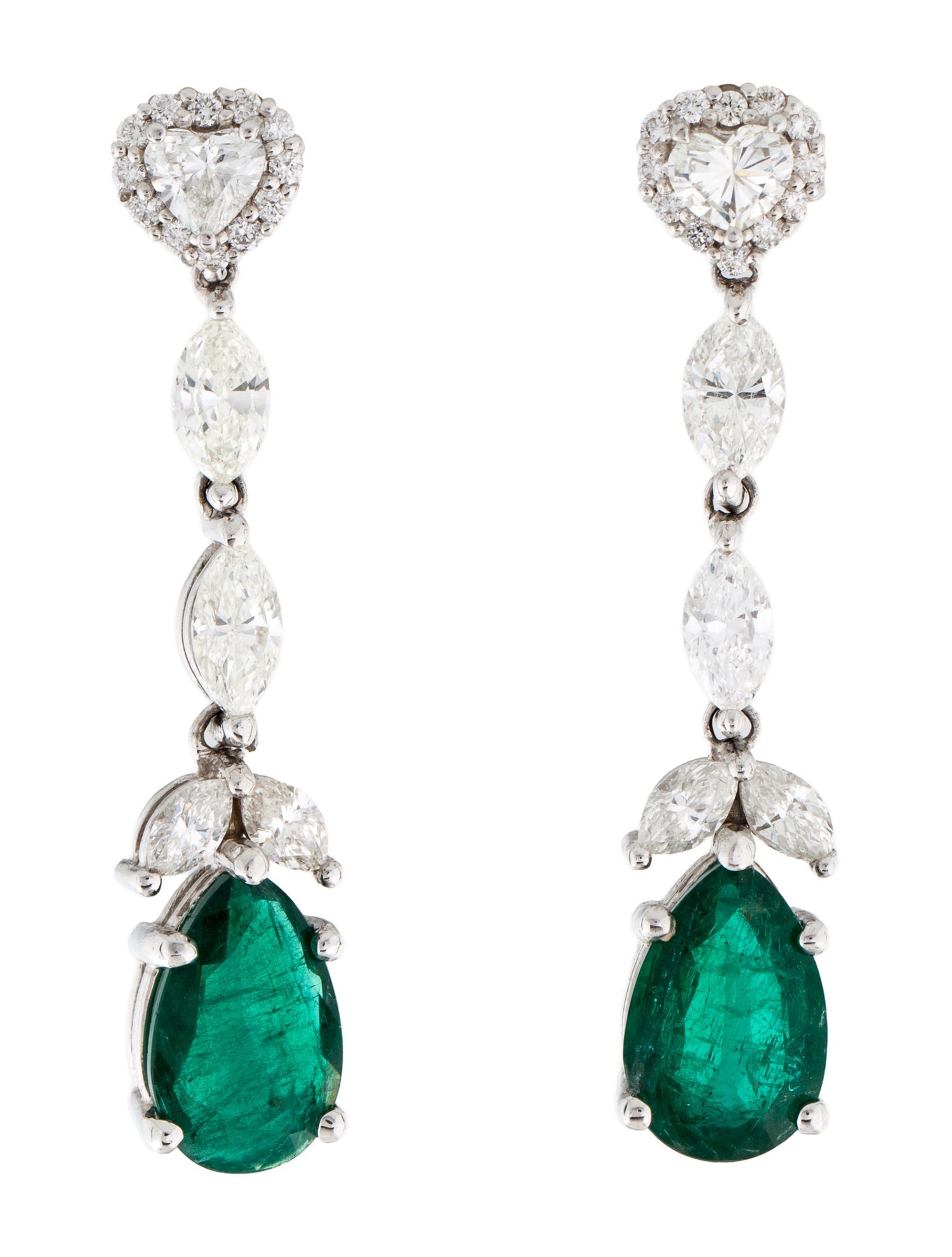 Earrings 18K 5.40ctw Emerald & Diamond Drop Earrings