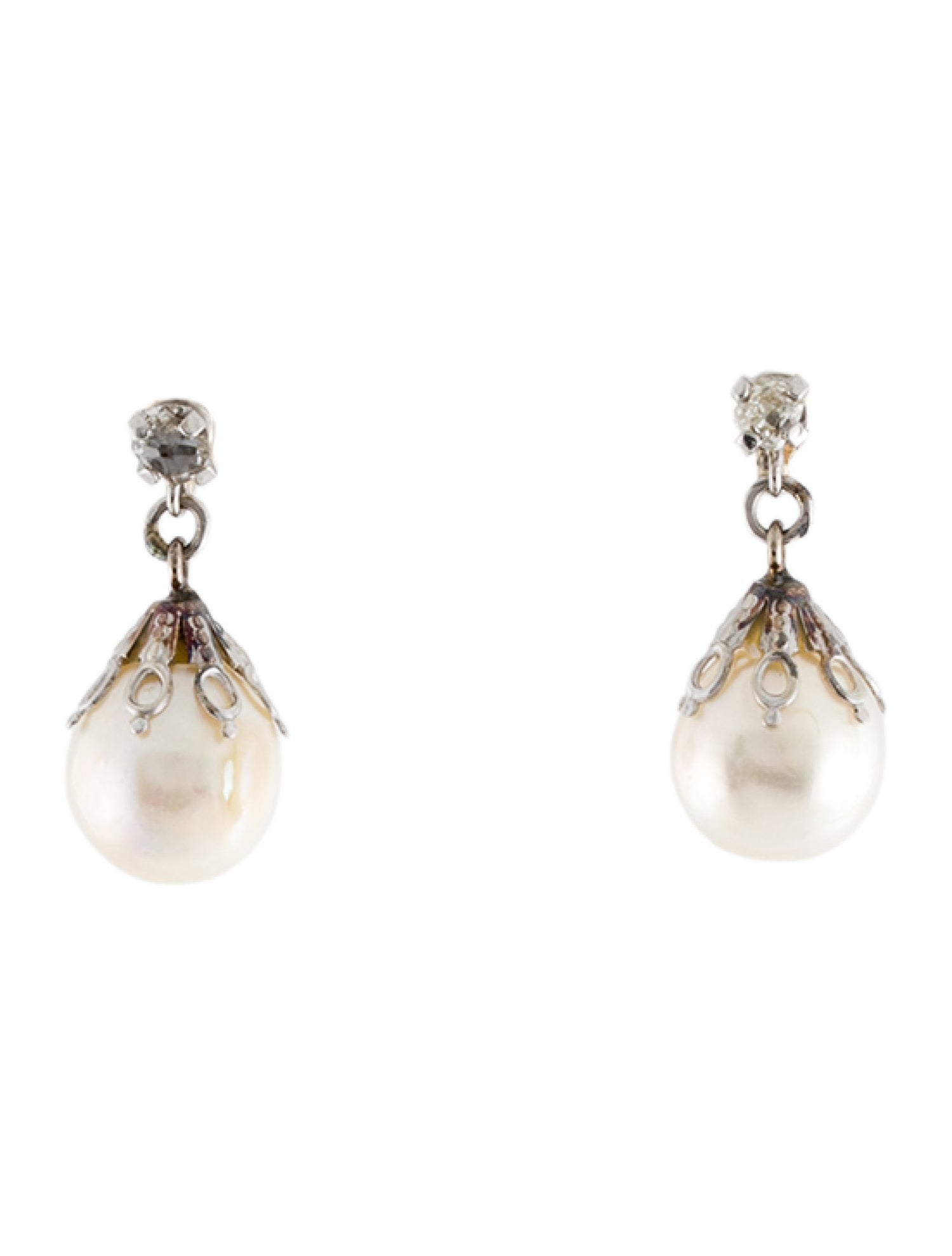 Earrings 14K Cultured Pearl & Diamond Drop Earrings