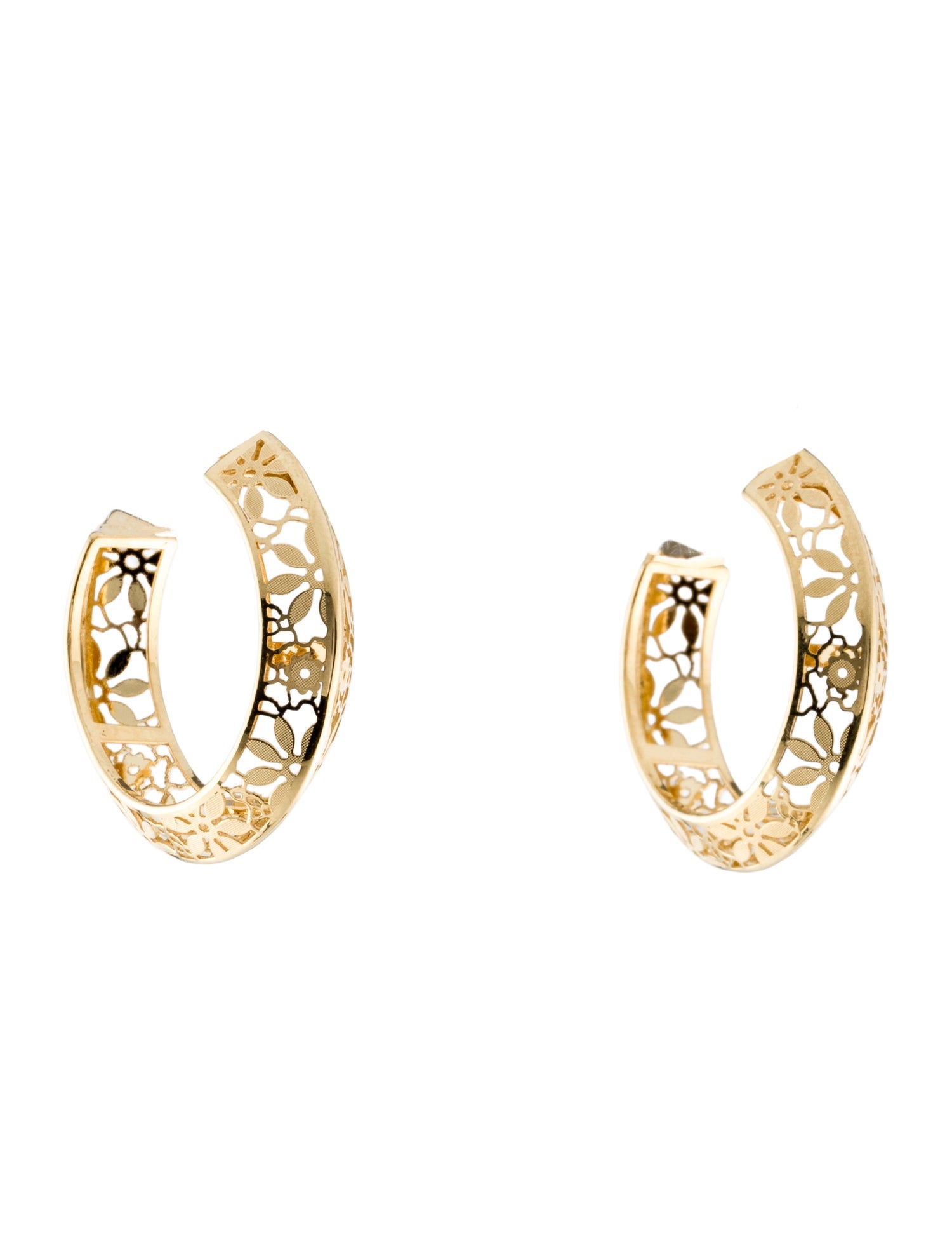 Earrings 14K Floral Openwork Chunky Hoop Earrings
