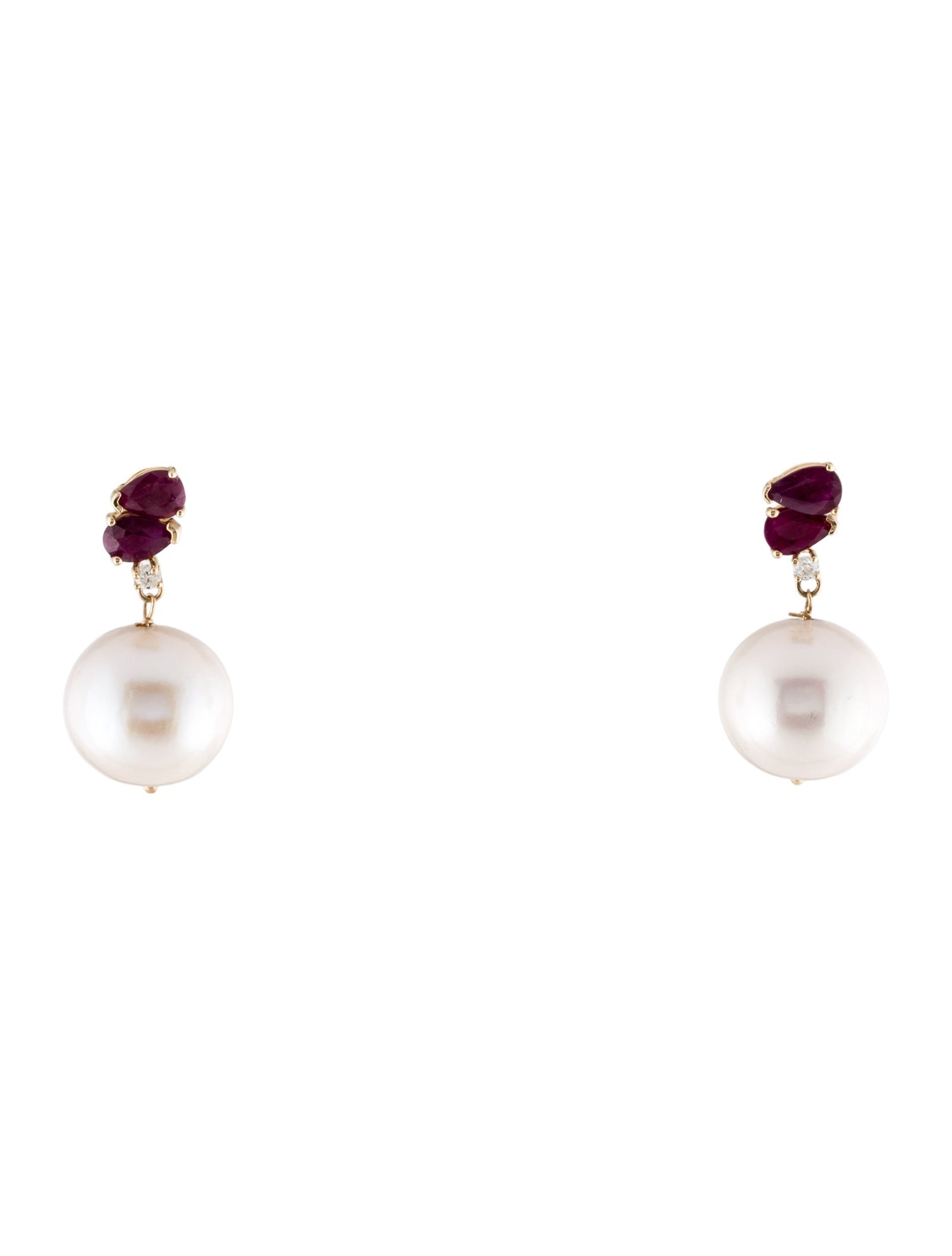 Earrings 14K Pearl, Ruby & Diamond Drop Earrings