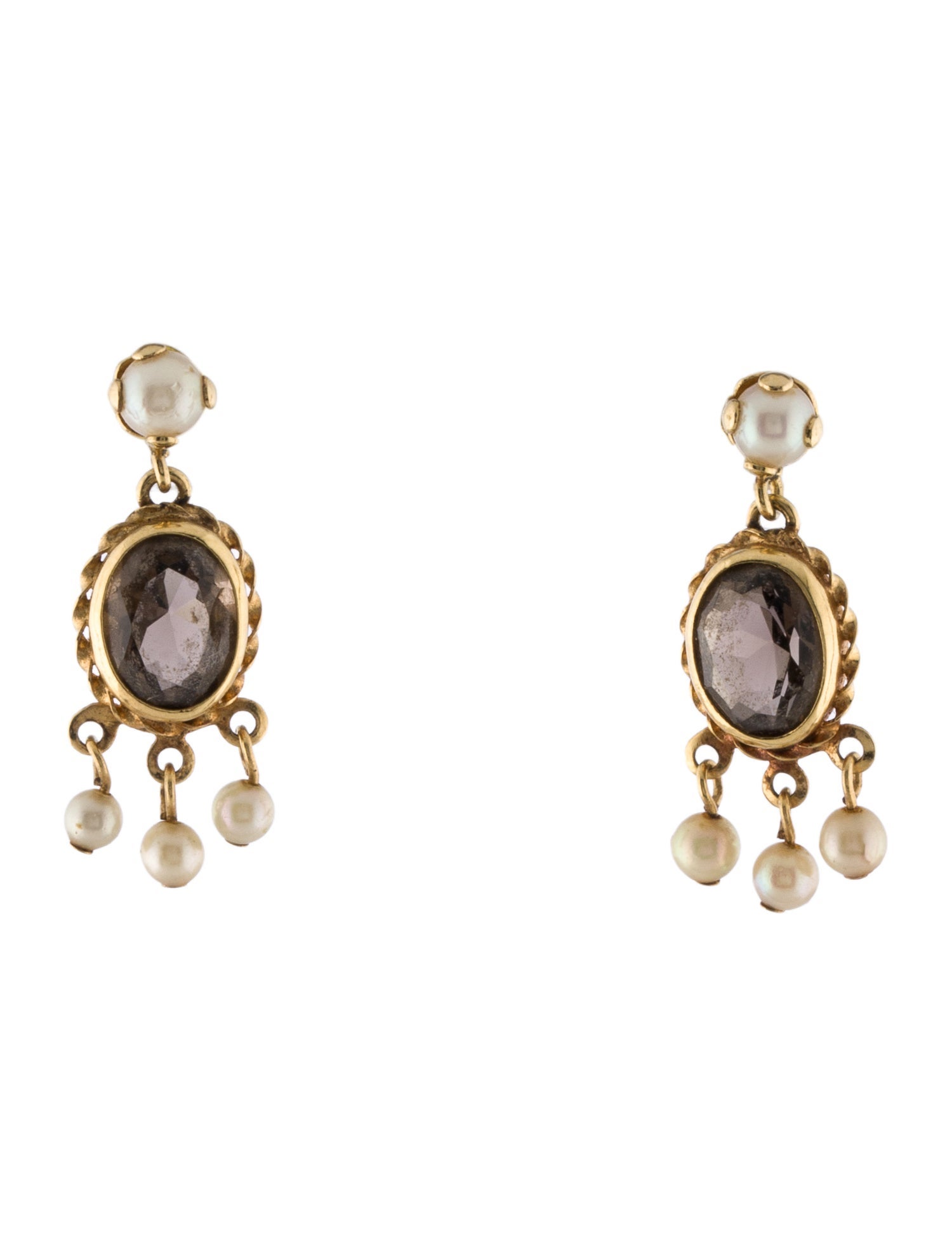 Earrings 14K pearl & Smokey Quartz Drop Earrings
