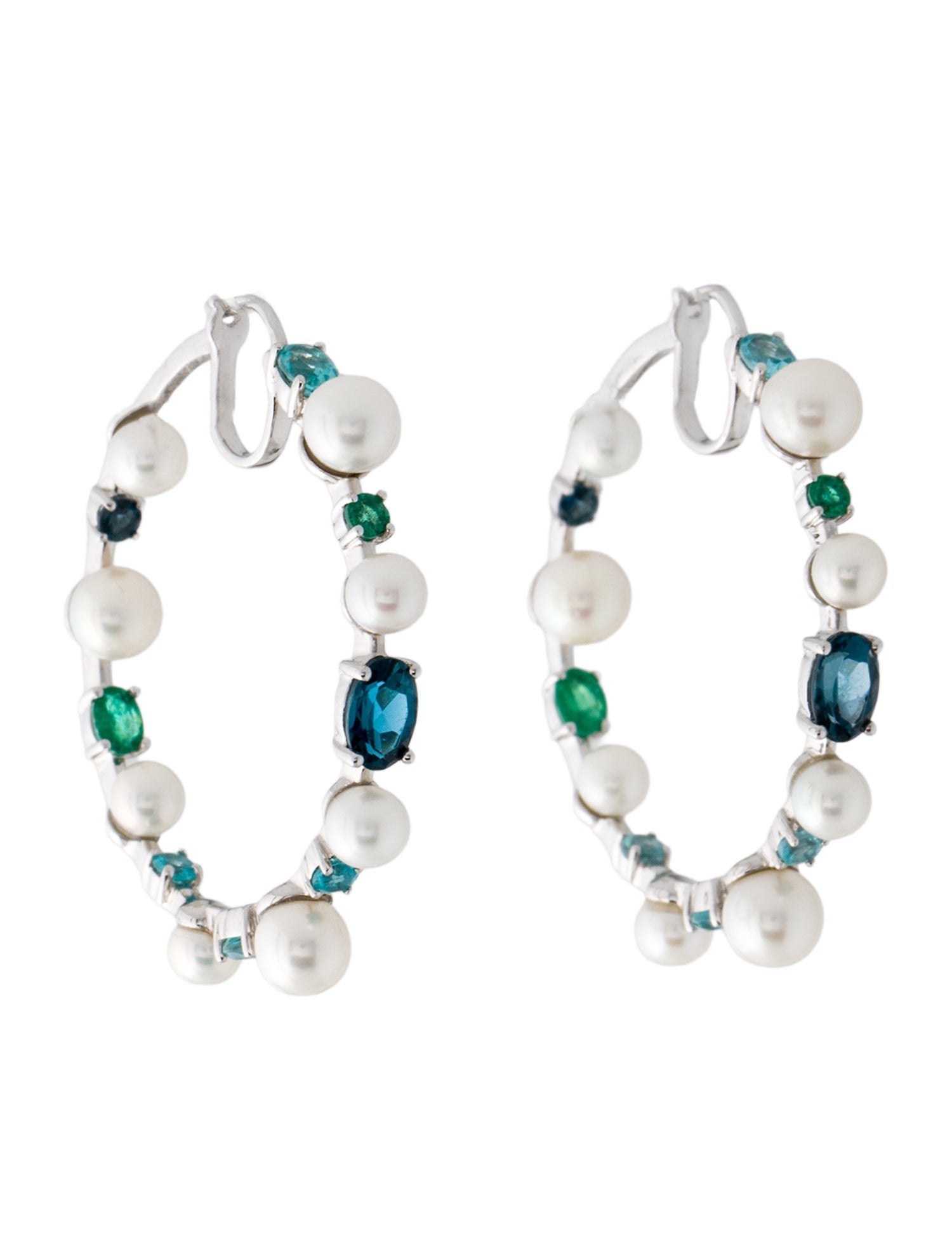 Graziela 18K Cultured Pearl, Emerald, Apatite & Topaz Hoop Earrings
